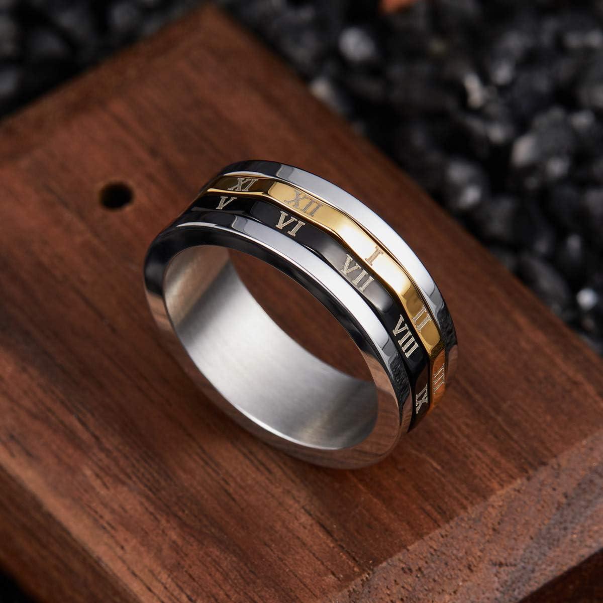imageKing Will 316L Stainless Steel Spinner Ring for Men8mm Gear Fidget Spinner Ring in Multicolors Anxiety Relief and Stress Free Wedding Band Comfort Fit Size 414SliverBlackGold Roman Numerals Gear
