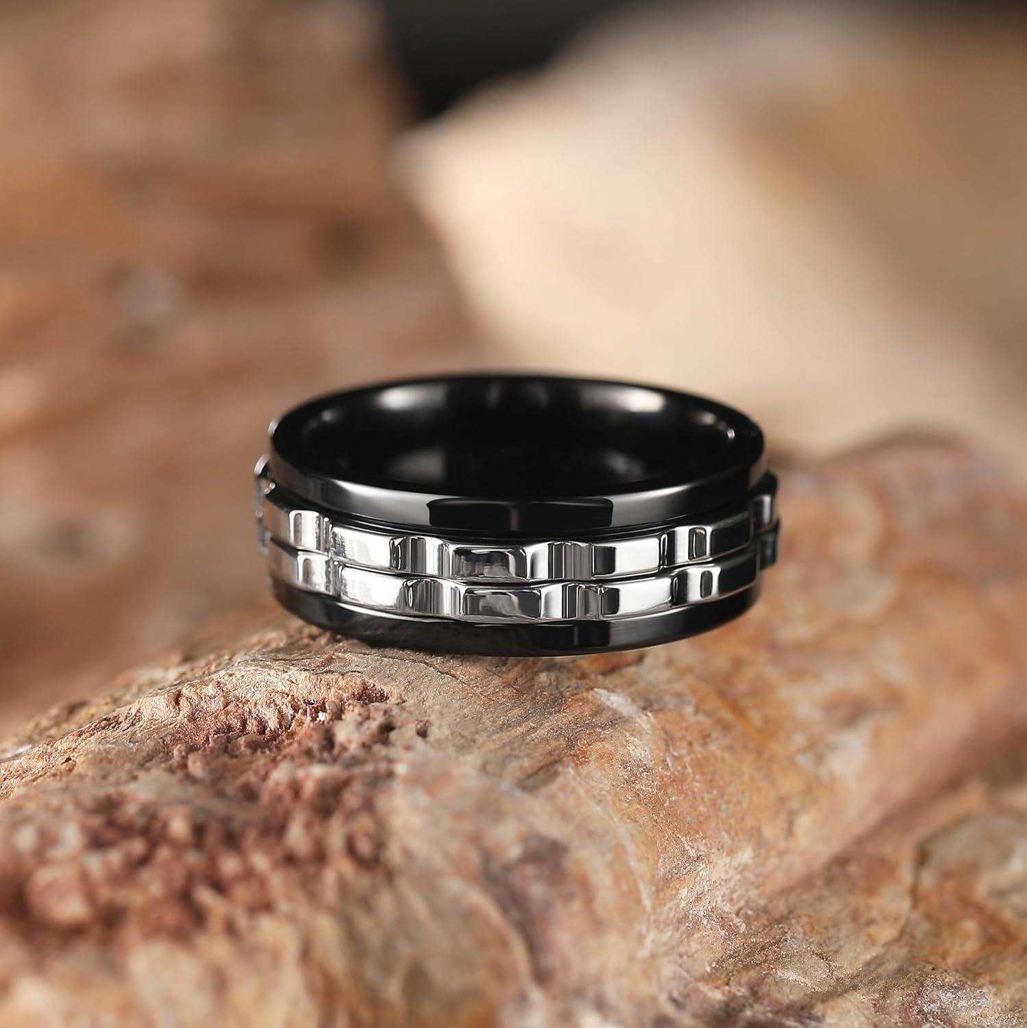 imageKing Will 316L Stainless Steel Spinner Ring for Men8mm Gear Fidget Spinner Ring in Multicolors Anxiety Relief and Stress Free Wedding Band Comfort Fit Size 414BlackSliver Gear