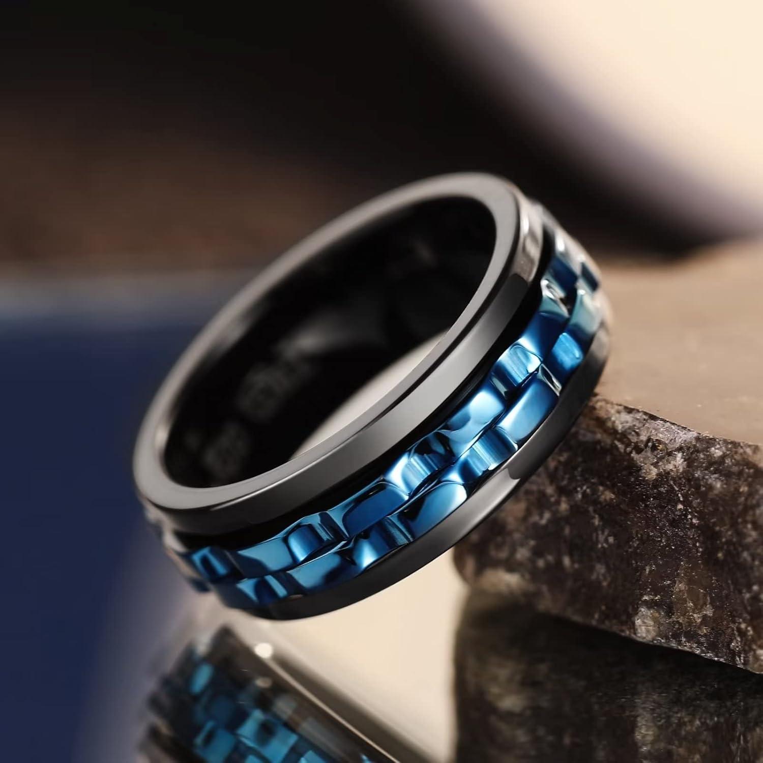 imageKing Will 316L Stainless Steel Spinner Ring for Men8mm Gear Fidget Spinner Ring in Multicolors Anxiety Relief and Stress Free Wedding Band Comfort Fit Size 414BlackBlue Gear