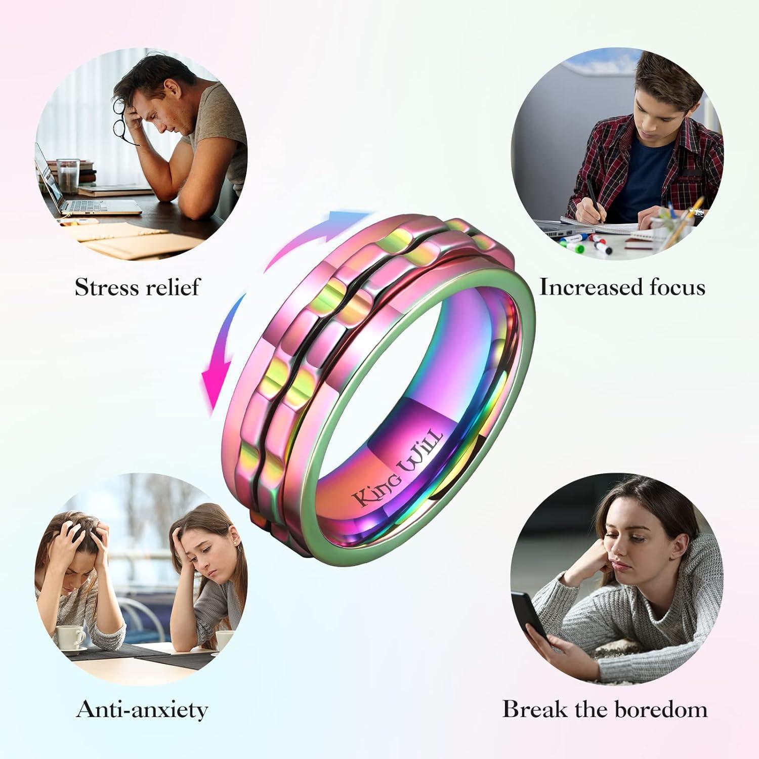 imageKing Will 316L Stainless Steel Spinner Ring for Men8mm Gear Fidget Spinner Ring in Multicolors Anxiety Relief and Stress Free Wedding Band Comfort Fit Size 414PinkRainbow Gear