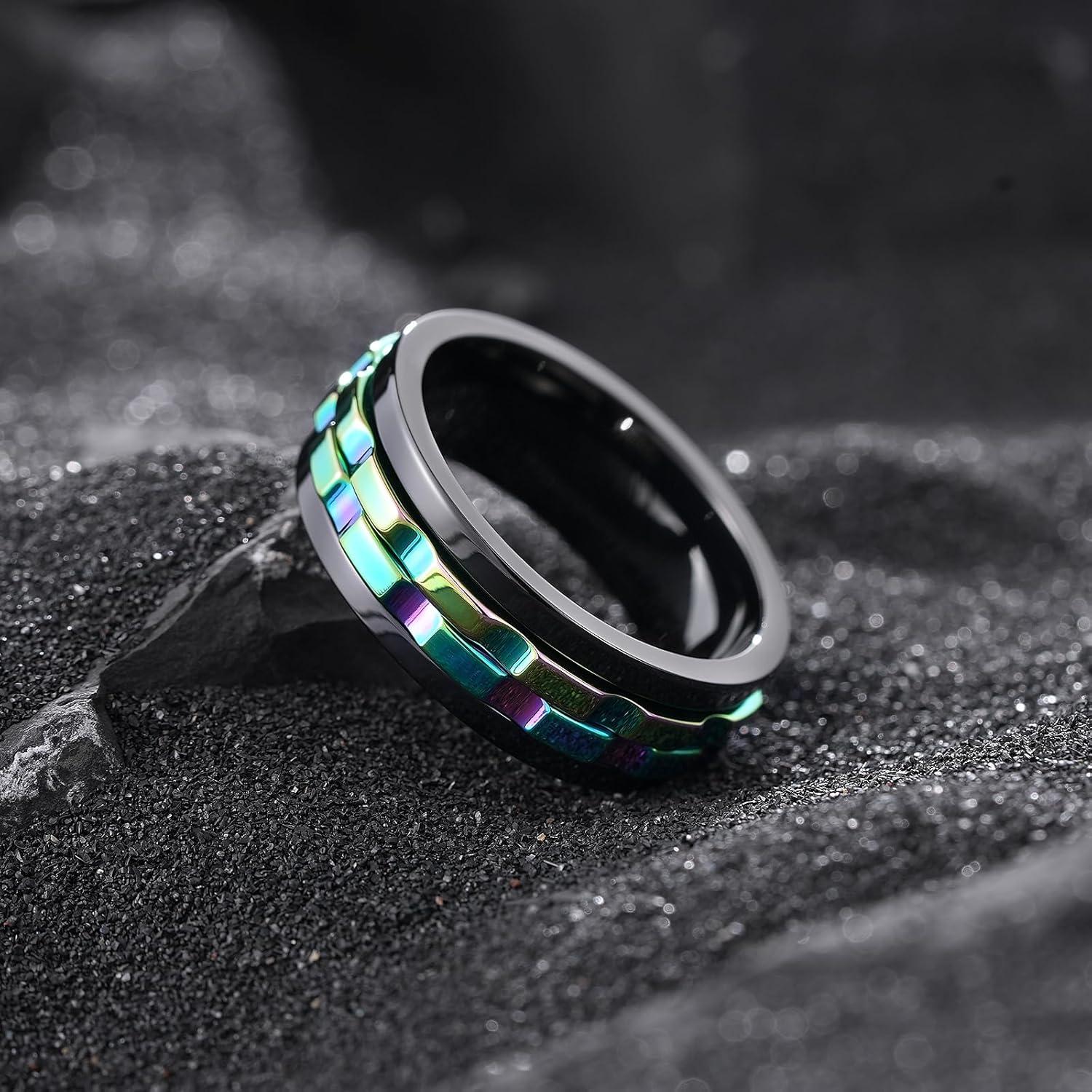 imageKing Will 316L Stainless Steel Spinner Ring for Men8mm Gear Fidget Spinner Ring in Multicolors Anxiety Relief and Stress Free Wedding Band Comfort Fit Size 414BlackRainbow Gear