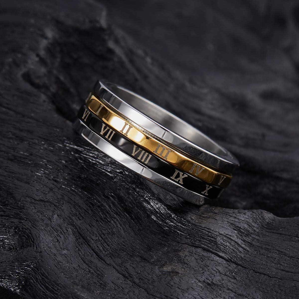 imageKing Will 316L Stainless Steel Spinner Ring for Men8mm Gear Fidget Spinner Ring in Multicolors Anxiety Relief and Stress Free Wedding Band Comfort Fit Size 414SliverBlackGold Roman Numerals Gear