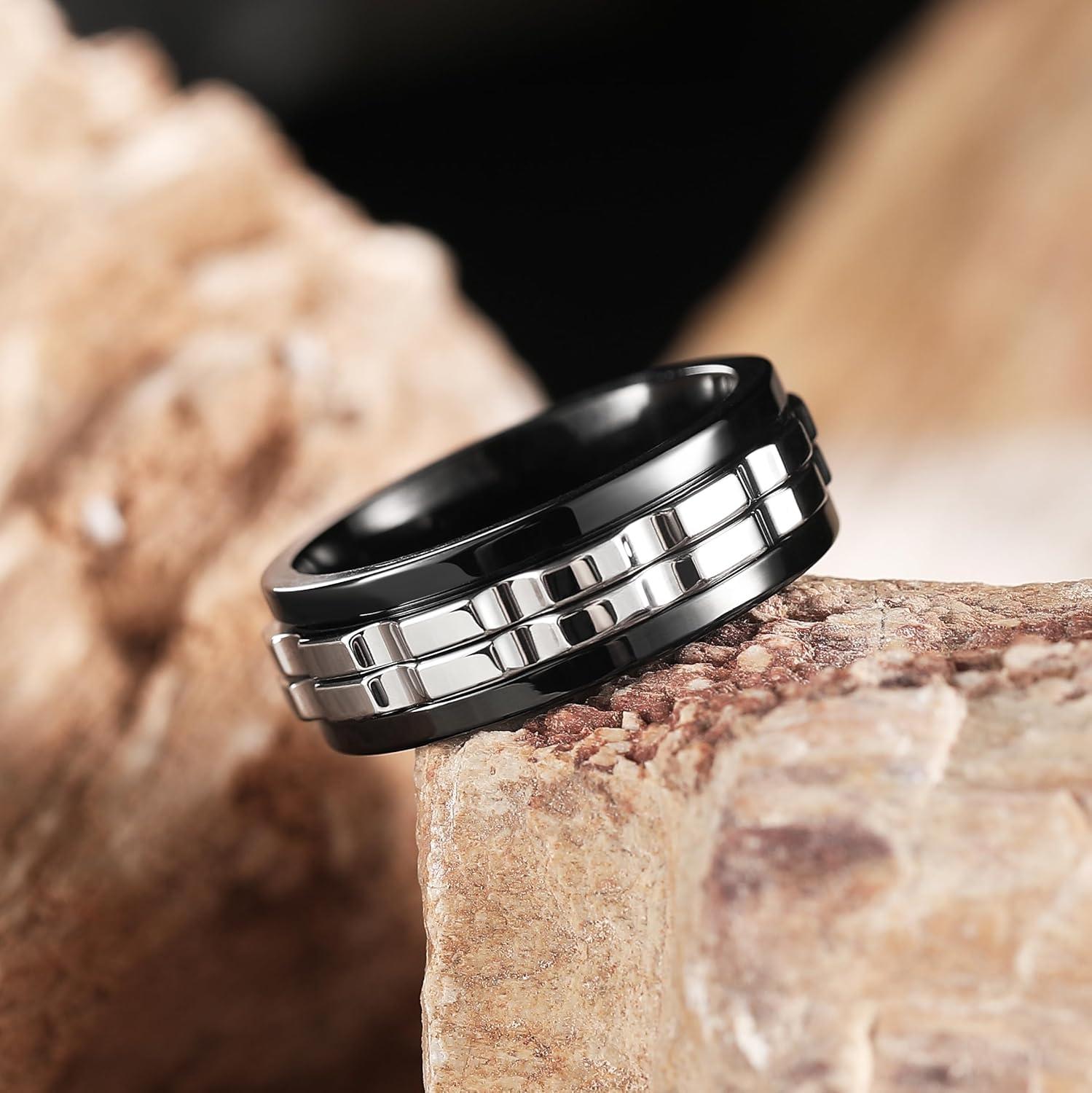 imageKing Will 316L Stainless Steel Spinner Ring for Men8mm Gear Fidget Spinner Ring in Multicolors Anxiety Relief and Stress Free Wedding Band Comfort Fit Size 414BlackSliver Gear