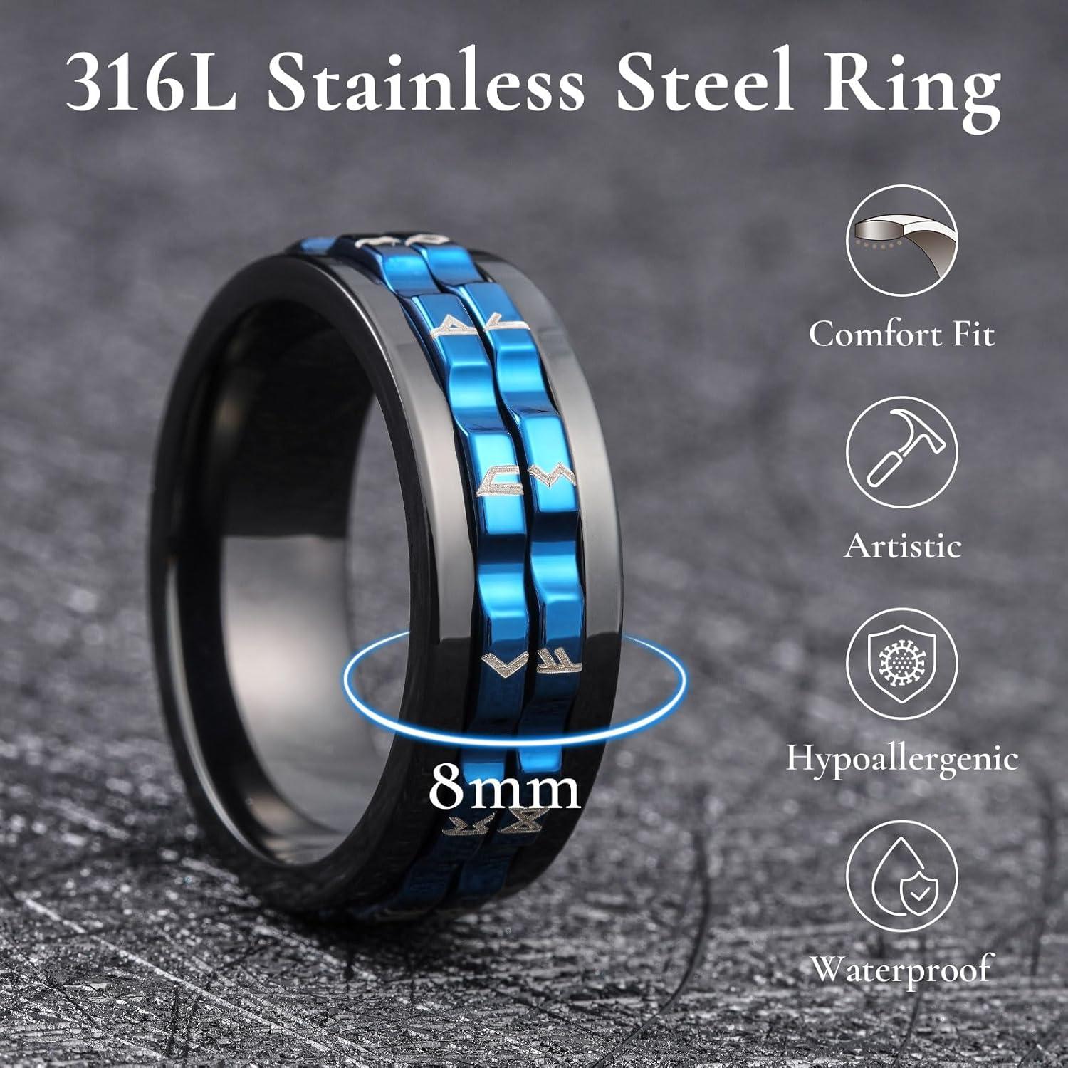 imageKing Will 316L Stainless Steel Spinner Ring for Men8mm Gear Fidget Spinner Ring in Multicolors Anxiety Relief and Stress Free Wedding Band Comfort Fit Size 414BlackBlue GearNumerals