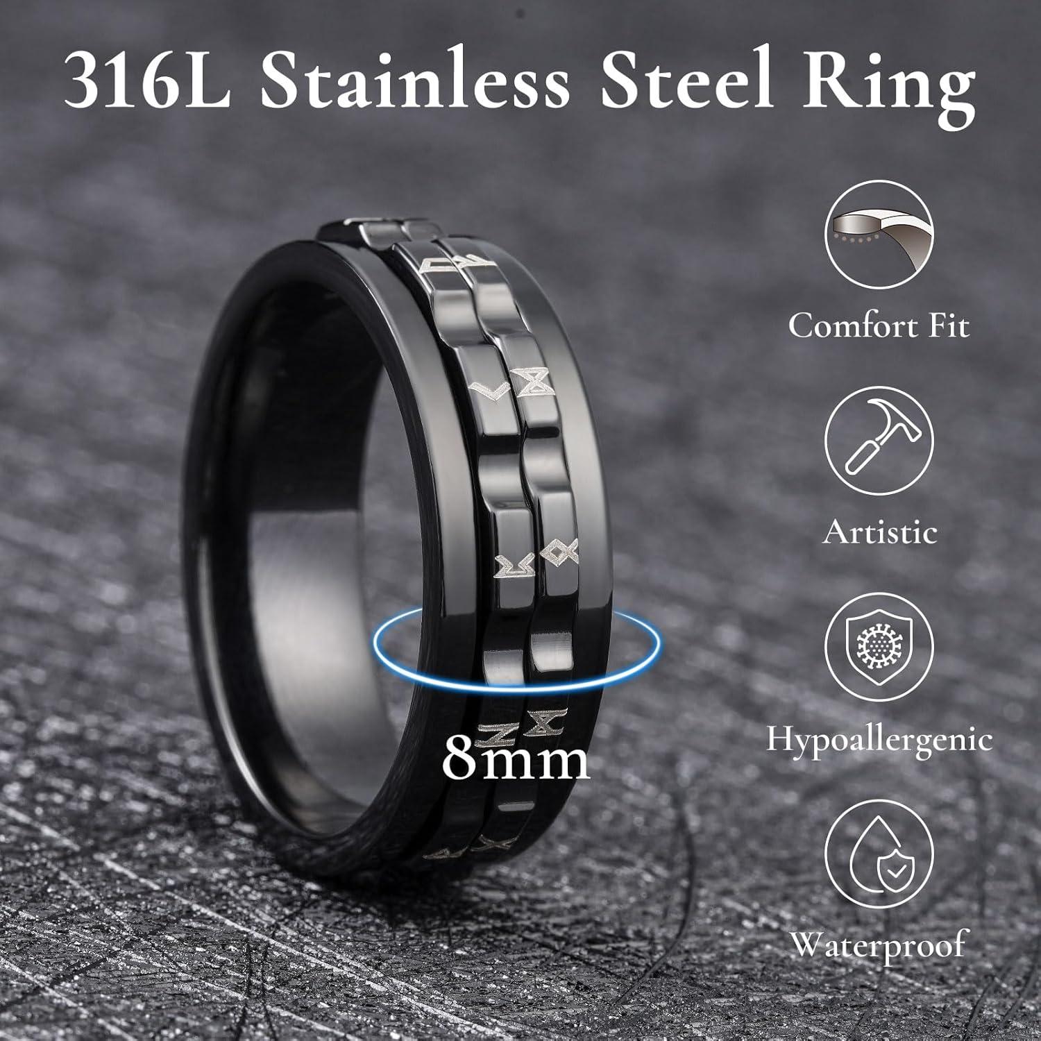 imageKing Will 316L Stainless Steel Spinner Ring for Men8mm Gear Fidget Spinner Ring in Multicolors Anxiety Relief and Stress Free Wedding Band Comfort Fit Size 414BlackBlack GearNumerals