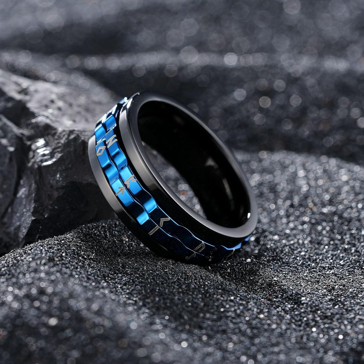 imageKing Will 316L Stainless Steel Spinner Ring for Men8mm Gear Fidget Spinner Ring in Multicolors Anxiety Relief and Stress Free Wedding Band Comfort Fit Size 414BlackBlue GearNumerals