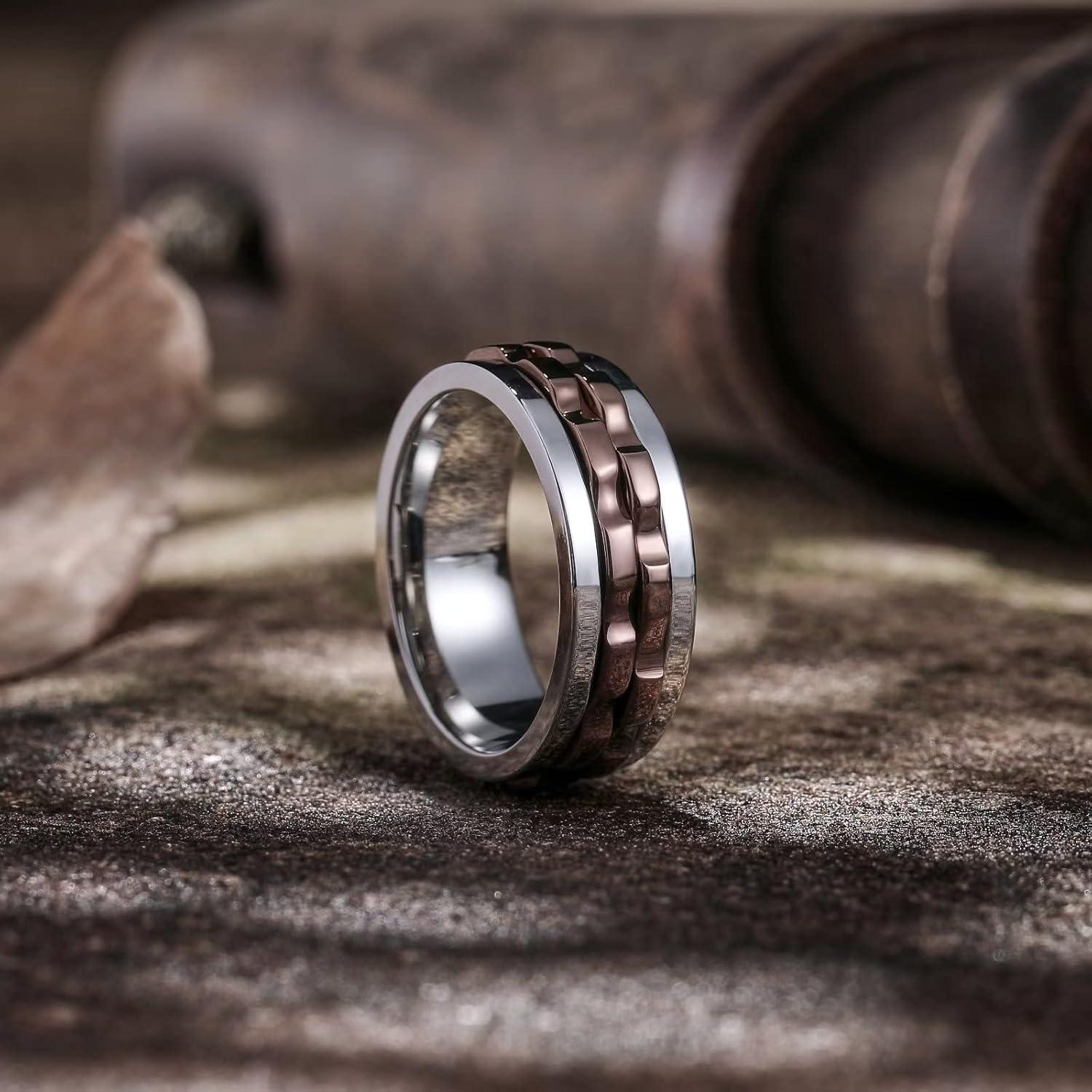 imageKing Will 316L Stainless Steel Spinner Ring for Men8mm Gear Fidget Spinner Ring in Multicolors Anxiety Relief and Stress Free Wedding Band Comfort Fit Size 414SliverBrown Gear