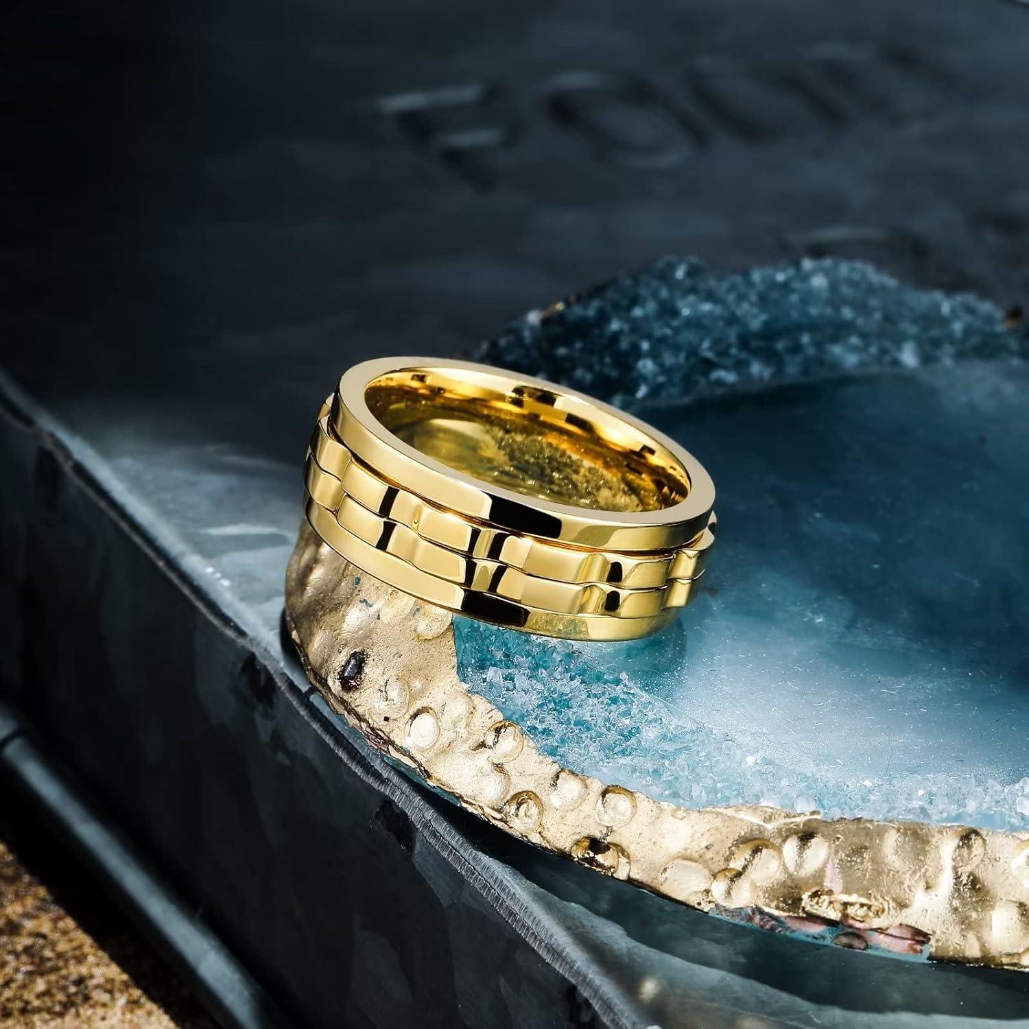 imageKing Will 316L Stainless Steel Spinner Ring for Men8mm Gear Fidget Spinner Ring in Multicolors Anxiety Relief and Stress Free Wedding Band Comfort Fit Size 414GoldGold Gear