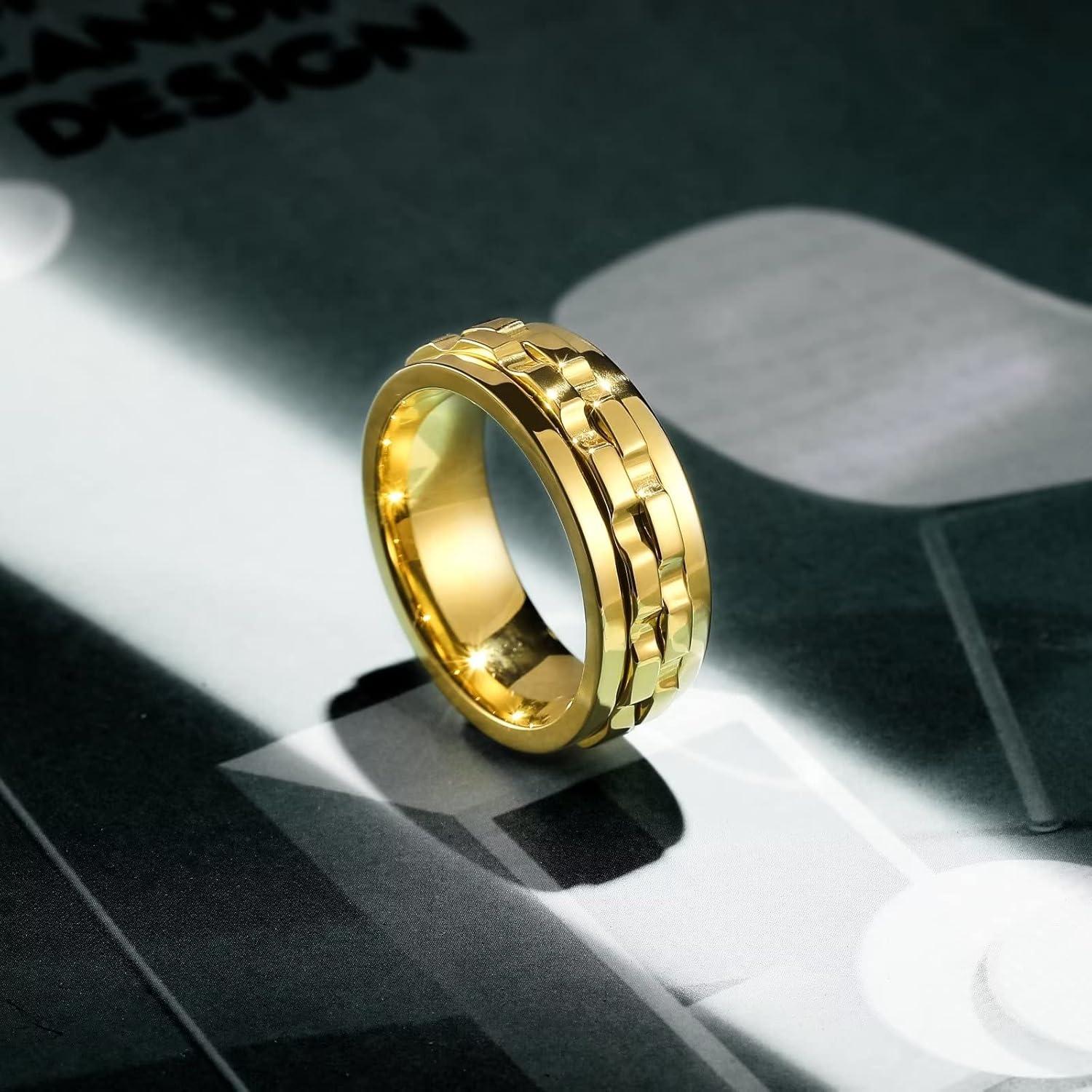 imageKing Will 316L Stainless Steel Spinner Ring for Men8mm Gear Fidget Spinner Ring in Multicolors Anxiety Relief and Stress Free Wedding Band Comfort Fit Size 414GoldGold Gear