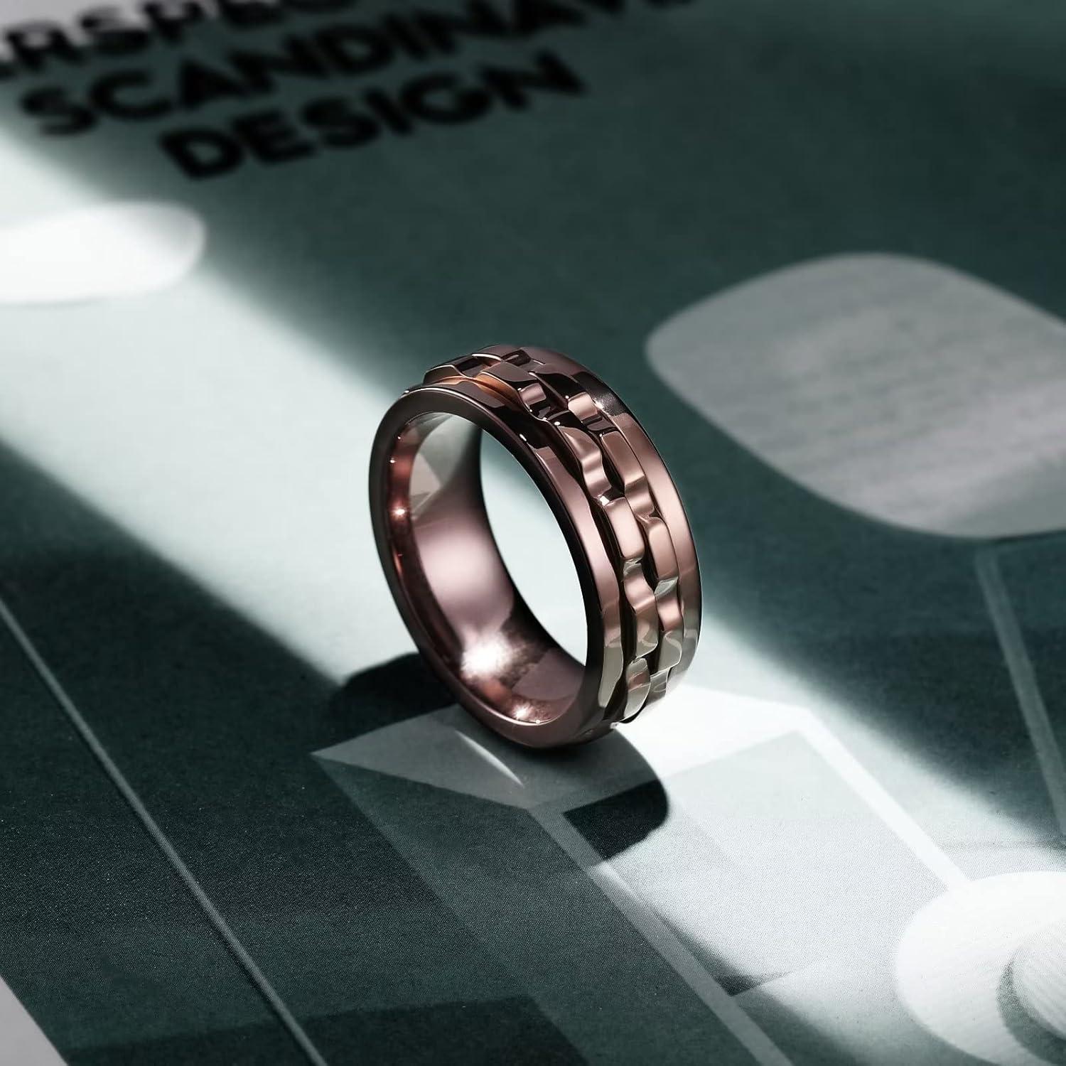 imageKing Will 316L Stainless Steel Spinner Ring for Men8mm Gear Fidget Spinner Ring in Multicolors Anxiety Relief and Stress Free Wedding Band Comfort Fit Size 414BrownBrown Gear