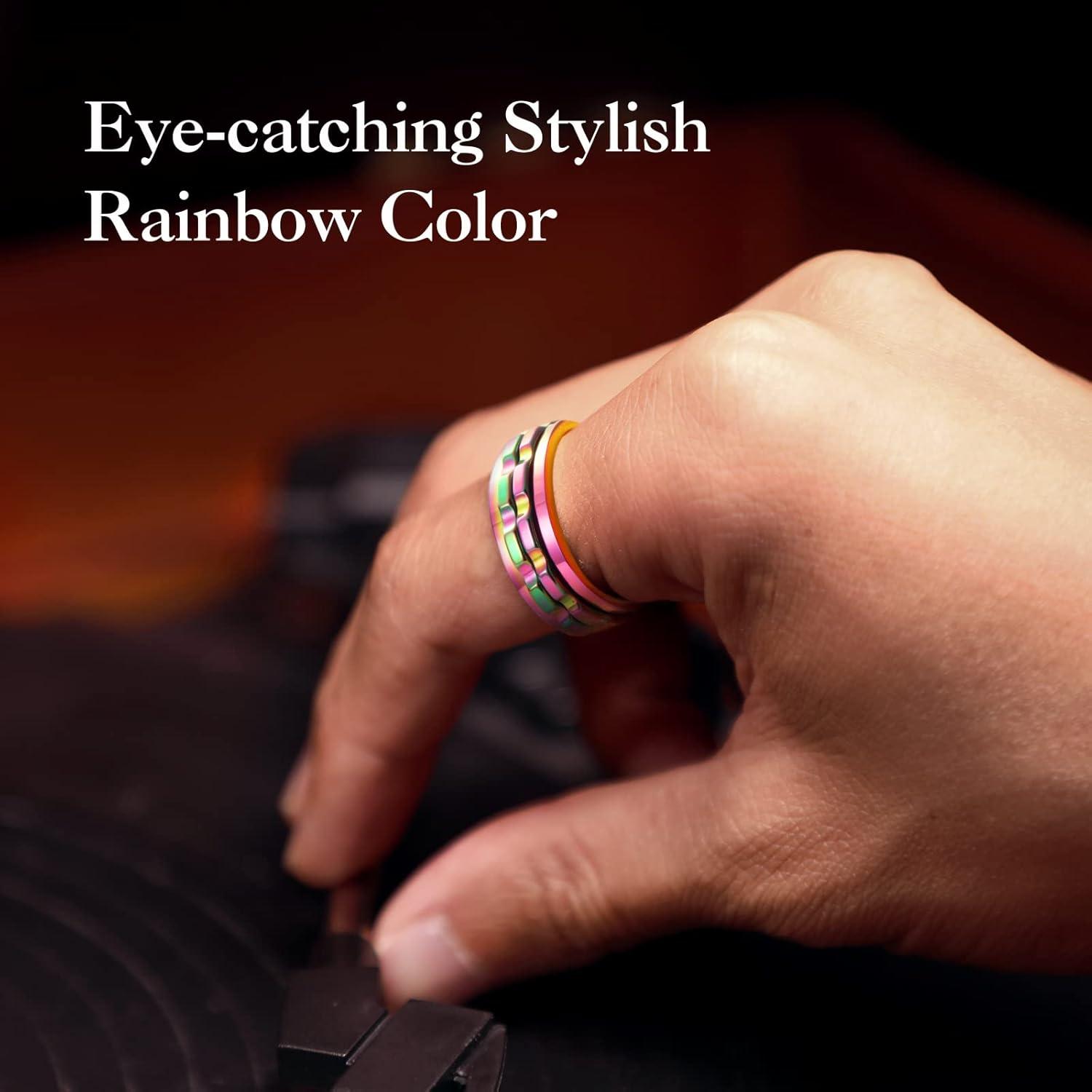 imageKing Will 316L Stainless Steel Spinner Ring for Men8mm Gear Fidget Spinner Ring in Multicolors Anxiety Relief and Stress Free Wedding Band Comfort Fit Size 414PinkRainbow Gear
