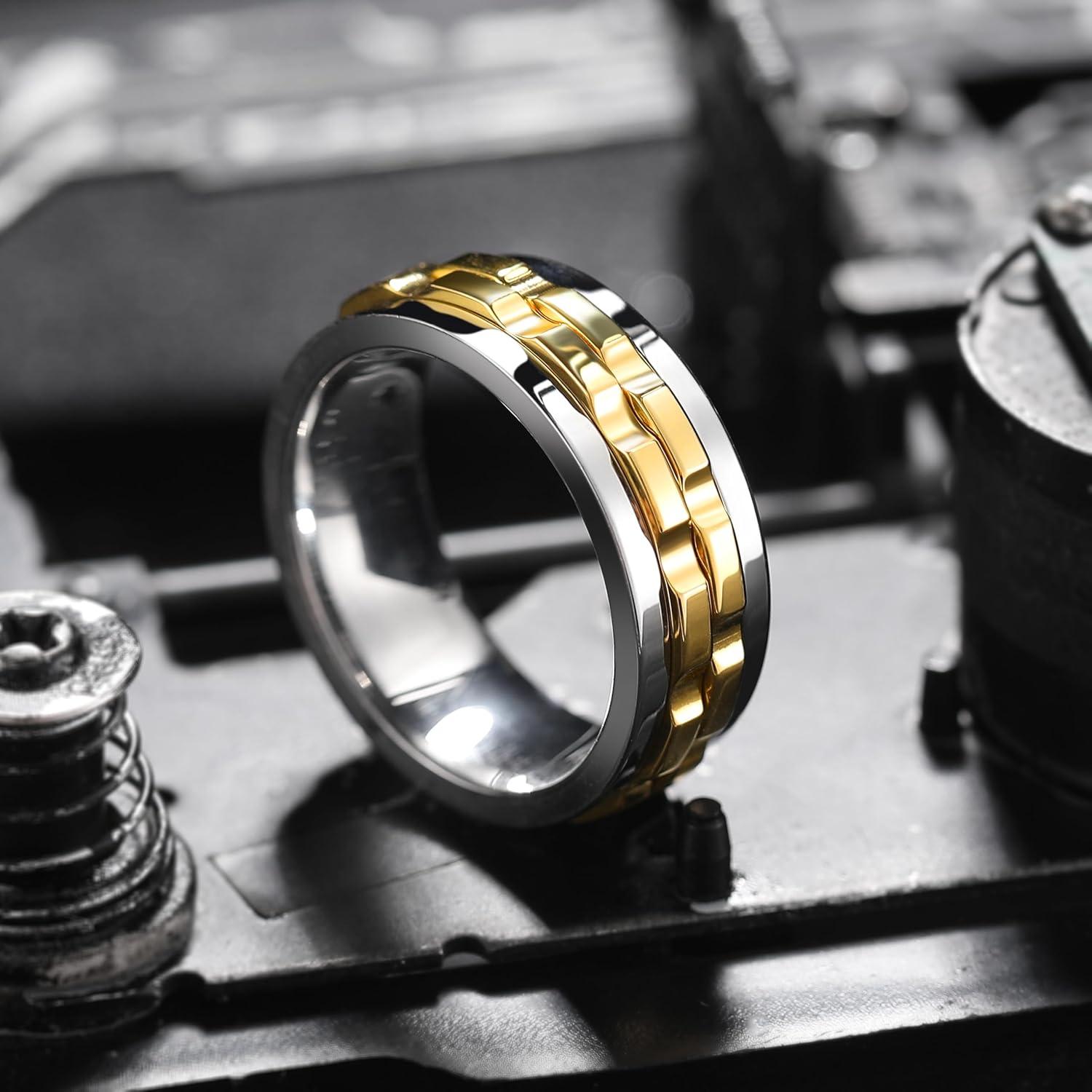 imageKing Will 316L Stainless Steel Spinner Ring for Men8mm Gear Fidget Spinner Ring in Multicolors Anxiety Relief and Stress Free Wedding Band Comfort Fit Size 414SilverGold Gear
