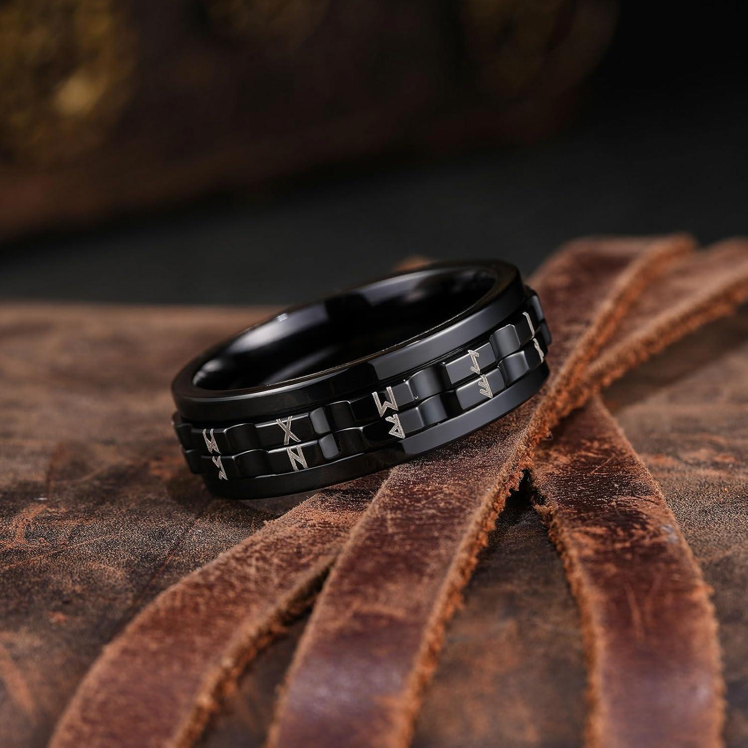 imageKing Will 316L Stainless Steel Spinner Ring for Men8mm Gear Fidget Spinner Ring in Multicolors Anxiety Relief and Stress Free Wedding Band Comfort Fit Size 414BlackBlack GearNumerals