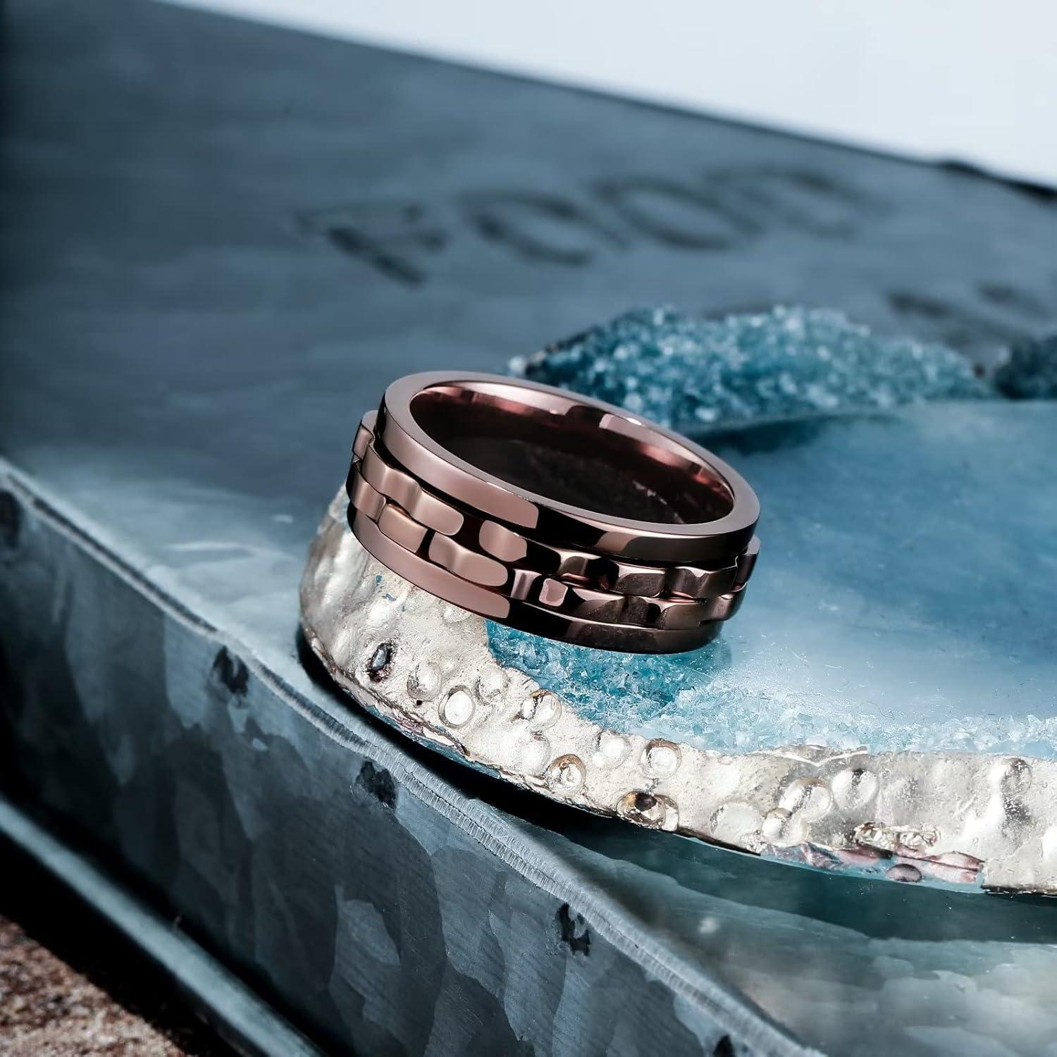 imageKing Will 316L Stainless Steel Spinner Ring for Men8mm Gear Fidget Spinner Ring in Multicolors Anxiety Relief and Stress Free Wedding Band Comfort Fit Size 414BrownBrown Gear