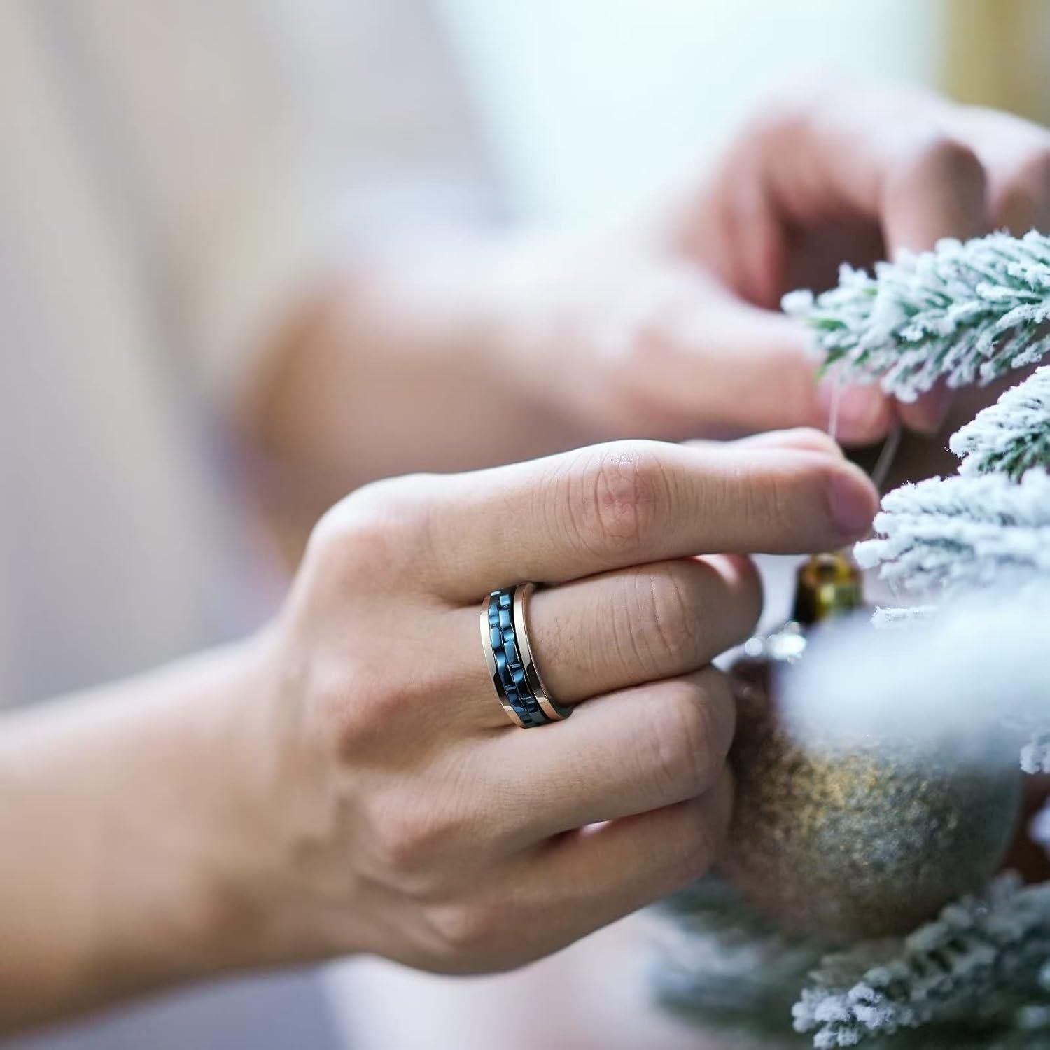 imageKing Will 316L Stainless Steel Spinner Ring for Men8mm Gear Fidget Spinner Ring in Multicolors Anxiety Relief and Stress Free Wedding Band Comfort Fit Size 414SliverBlue Gear