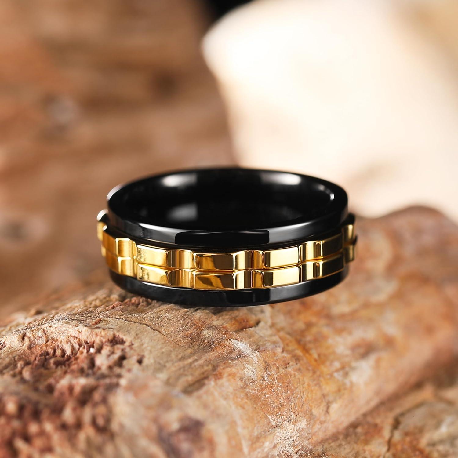 imageKing Will 316L Stainless Steel Spinner Ring for Men8mm Gear Fidget Spinner Ring in Multicolors Anxiety Relief and Stress Free Wedding Band Comfort Fit Size 414BlackGold Gear