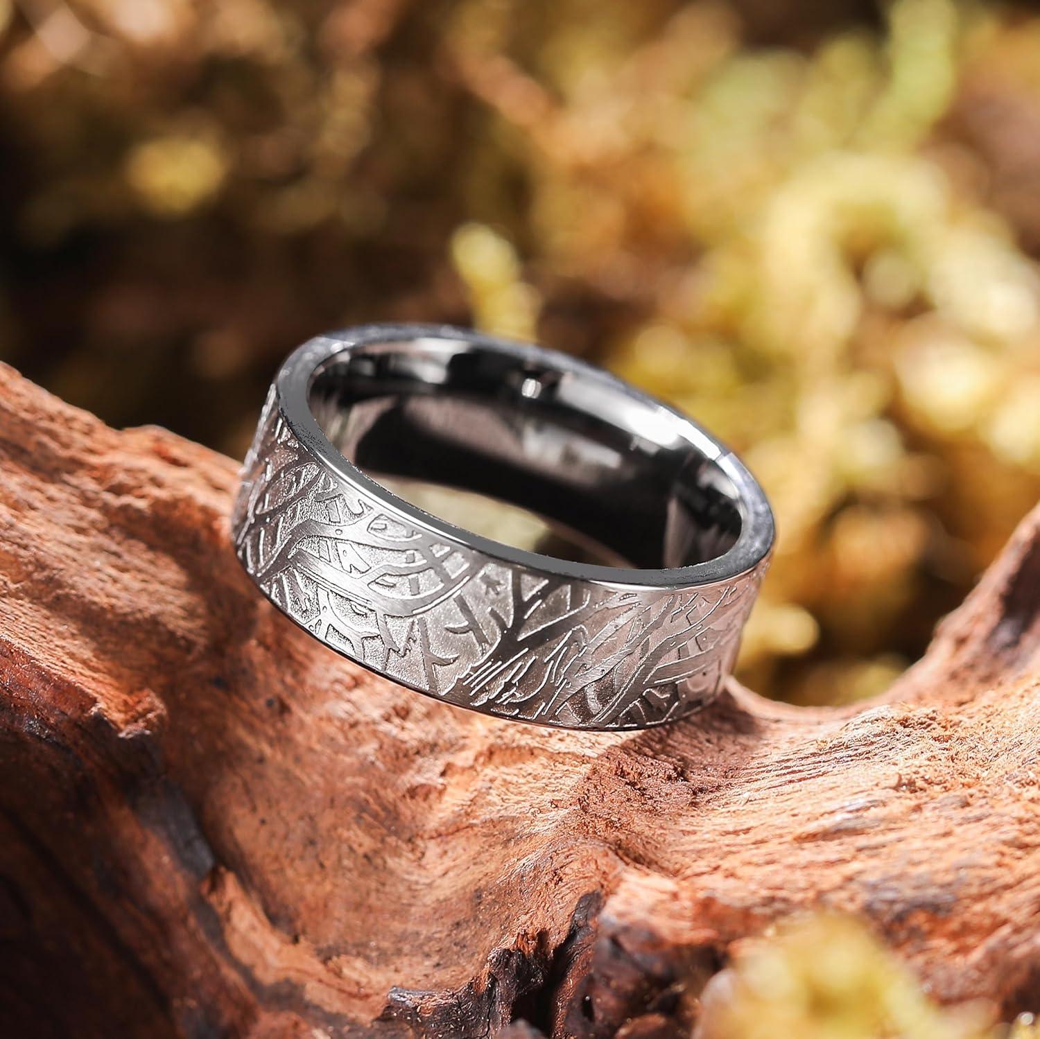 imageKing Will 316L Stainless Steel Wedding Band for Men Women Celtic Knots and Nature Style Design Wedding Ring in Multicolor Available Comfort Fit Size 714ThornsGunmetal