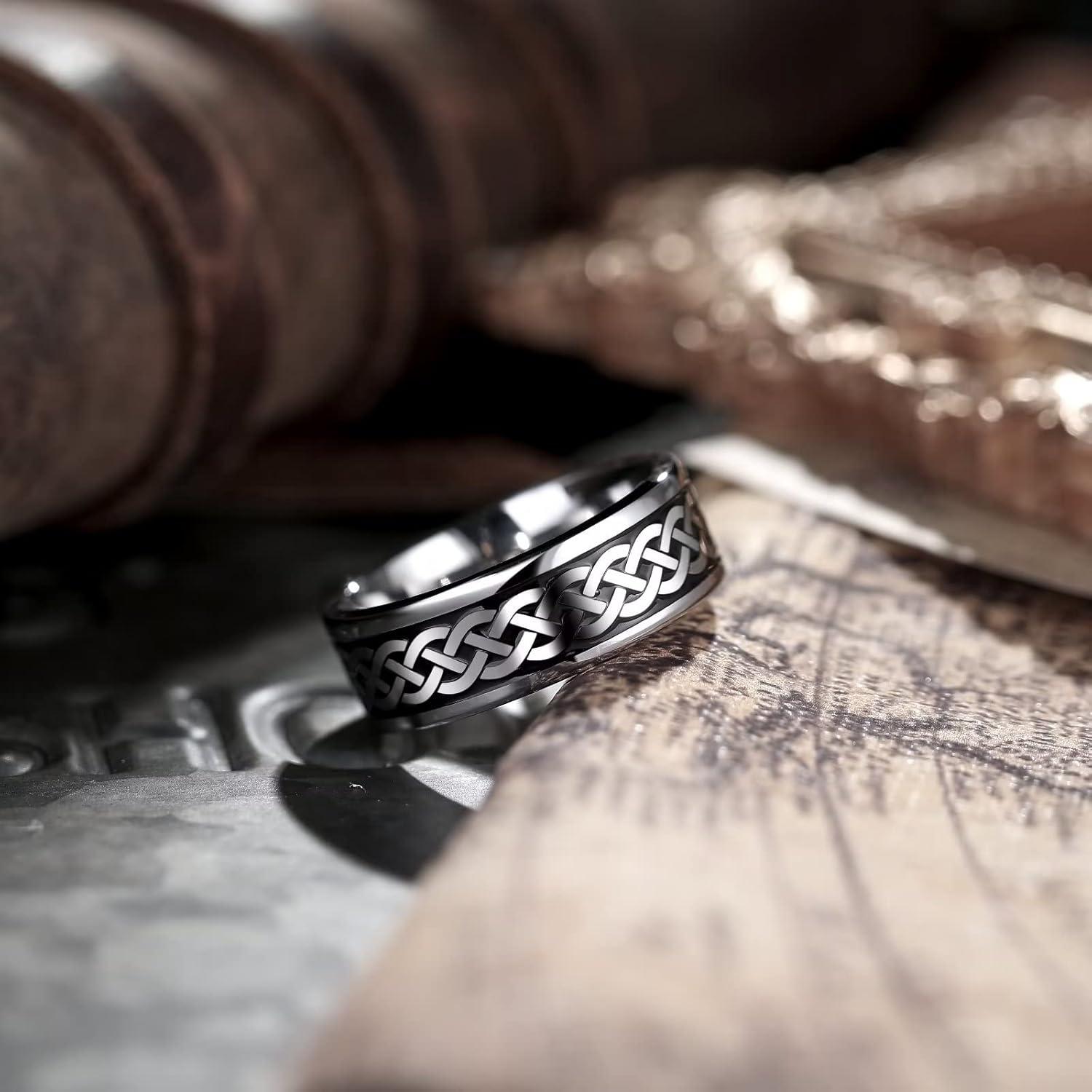 imageKing Will 316L Stainless Steel Wedding Band for Men Women Celtic Knots and Nature Style Design Wedding Ring in Multicolor Available Comfort Fit Size 714Celtic KnotsSiliver