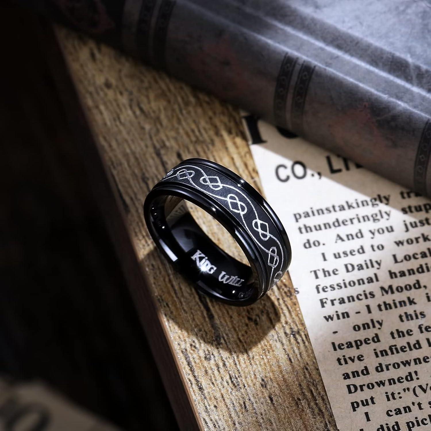 imageKing Will 316L Stainless Steel Wedding Band for Men Women Celtic Knots and Nature Style Design Wedding Ring in Multicolor Available Comfort Fit Size 714BlackCeltic Knots Heart