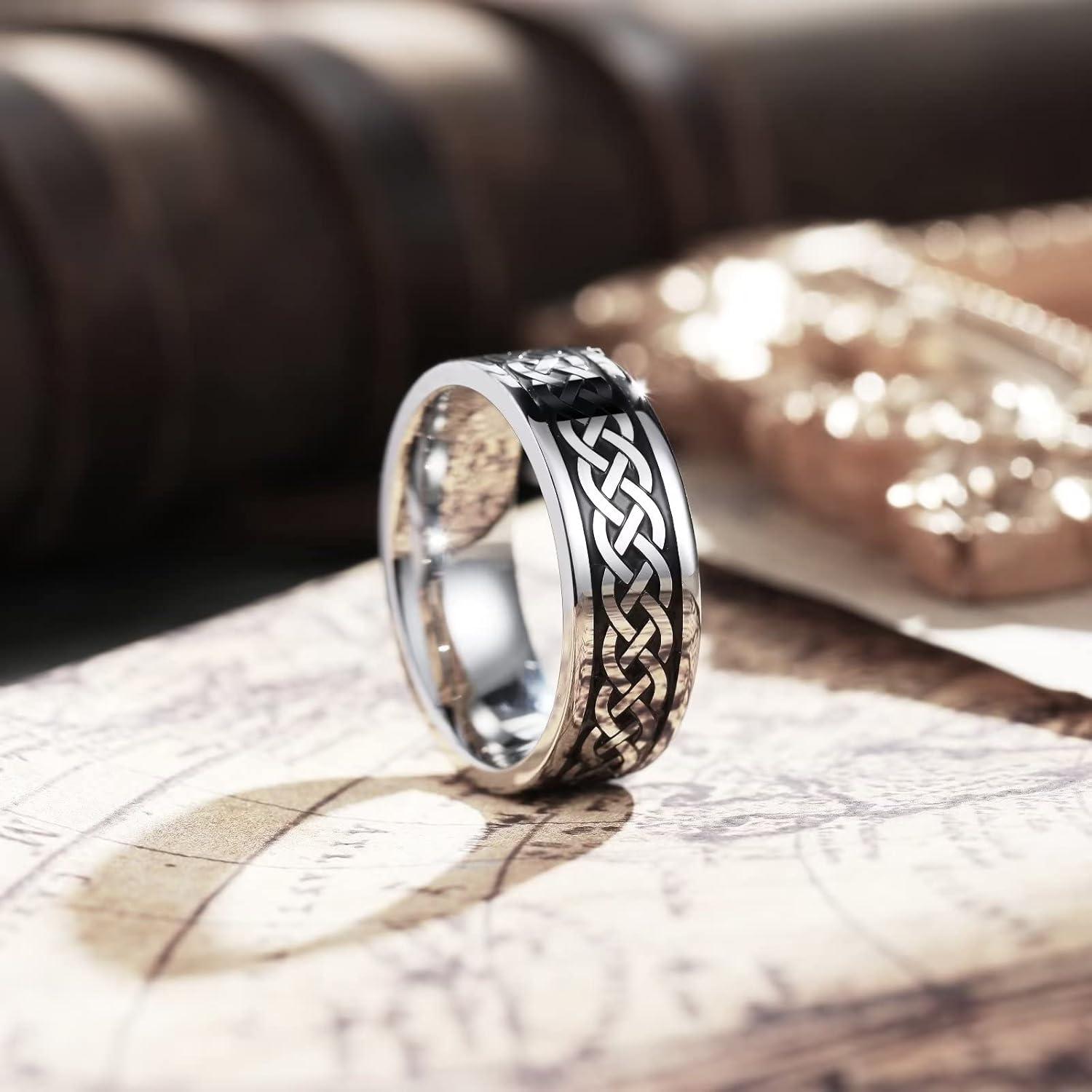 imageKing Will 316L Stainless Steel Wedding Band for Men Women Celtic Knots and Nature Style Design Wedding Ring in Multicolor Available Comfort Fit Size 714Celtic KnotsSiliver