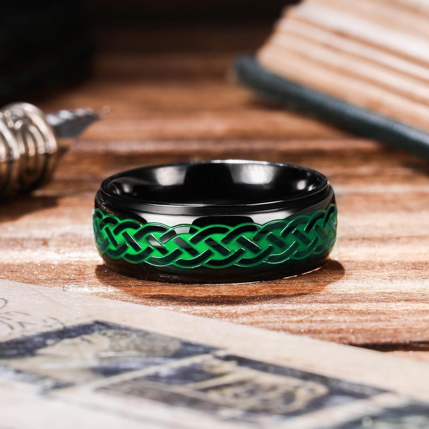 imageKing Will 316L Stainless Steel Wedding Band for Men Women Celtic Knots and Nature Style Design Wedding Ring in Multicolor Available Comfort Fit Size 714Celtic KnotsGreen