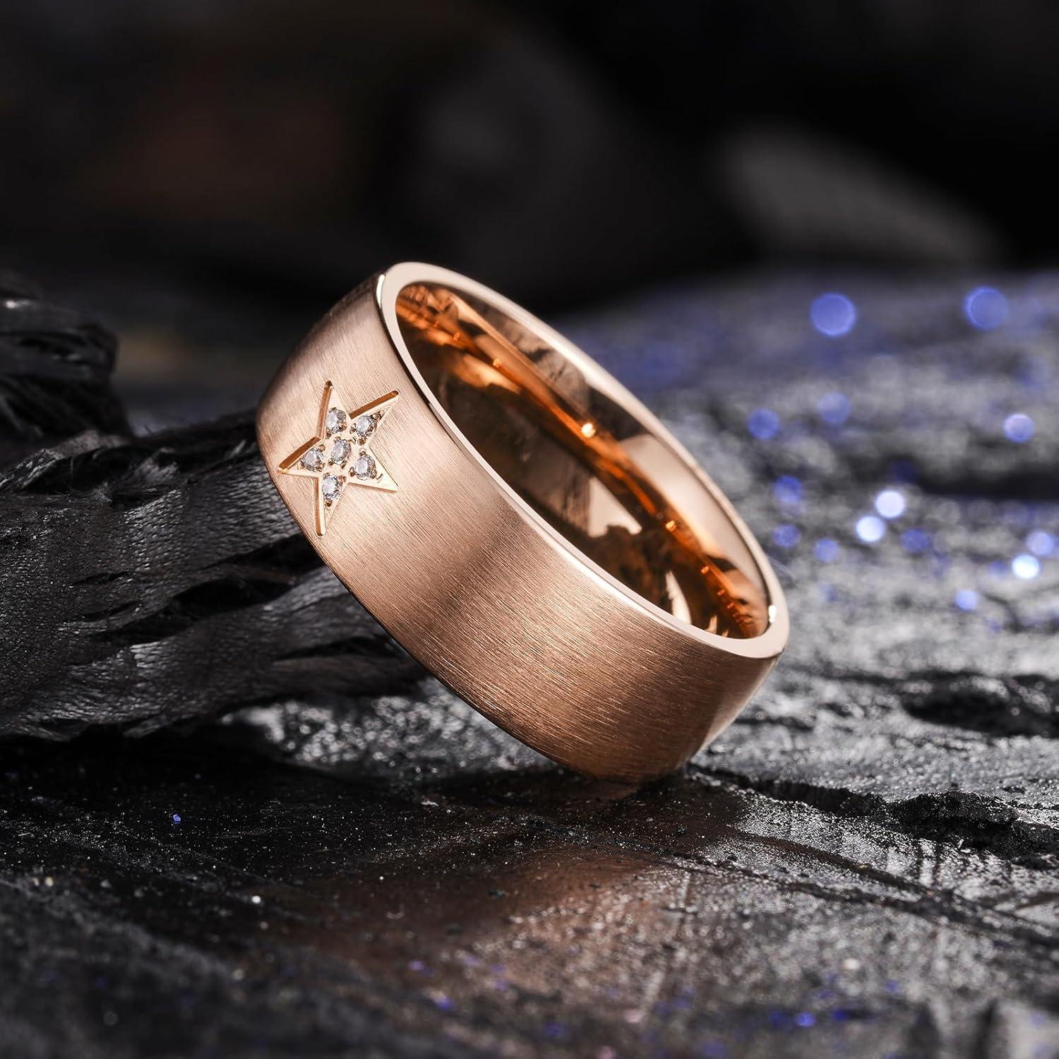 imageKing Will 316L Stainless Steel Wedding Band for Men Women Celtic Knots and Nature Style Design Wedding Ring in Multicolor Available Comfort Fit Size 714Rose GoldStar