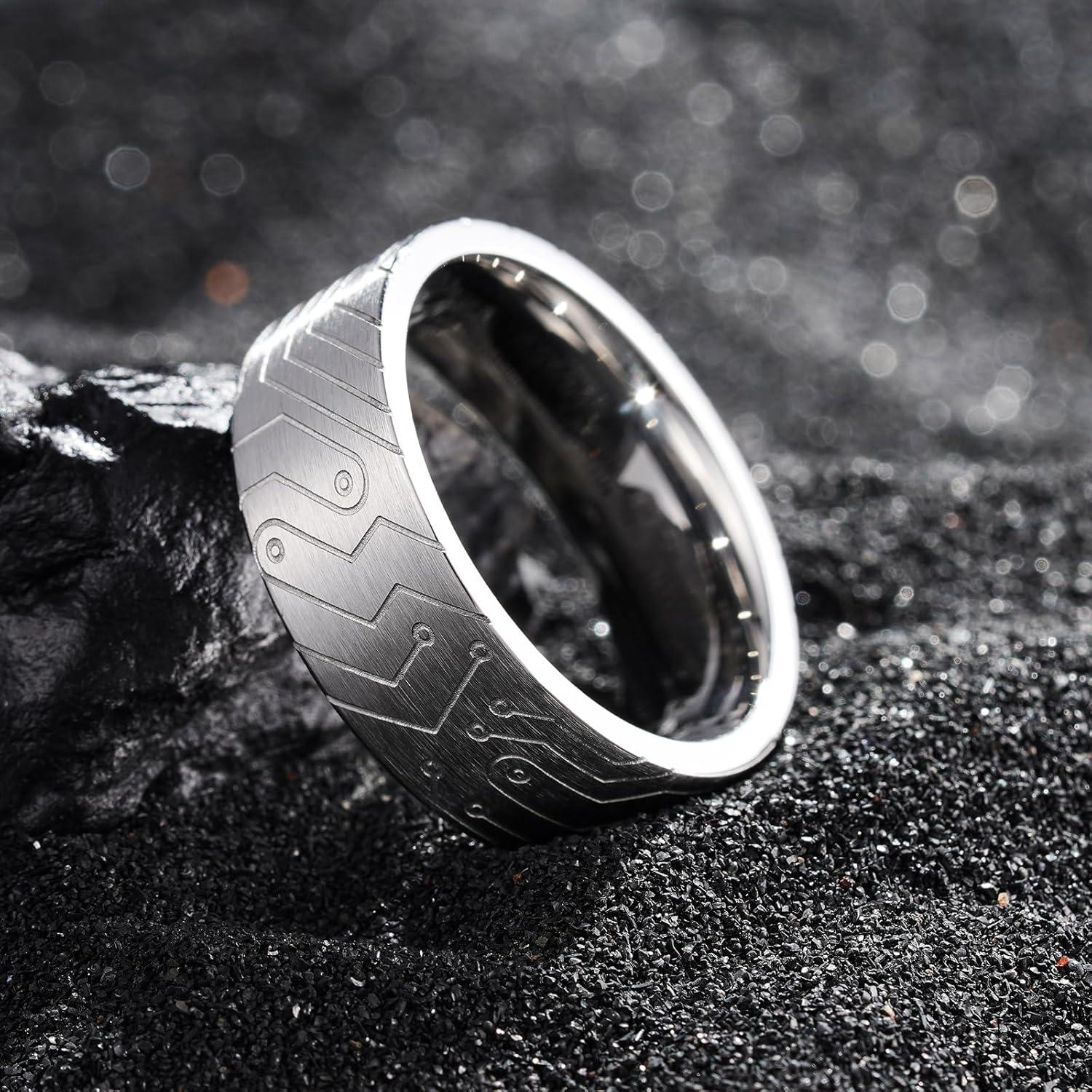 imageKing Will 316L Stainless Steel Wedding Band for Men Women Celtic Knots and Nature Style Design Wedding Ring in Multicolor Available Comfort Fit Size 714SliverCircuit Pattern