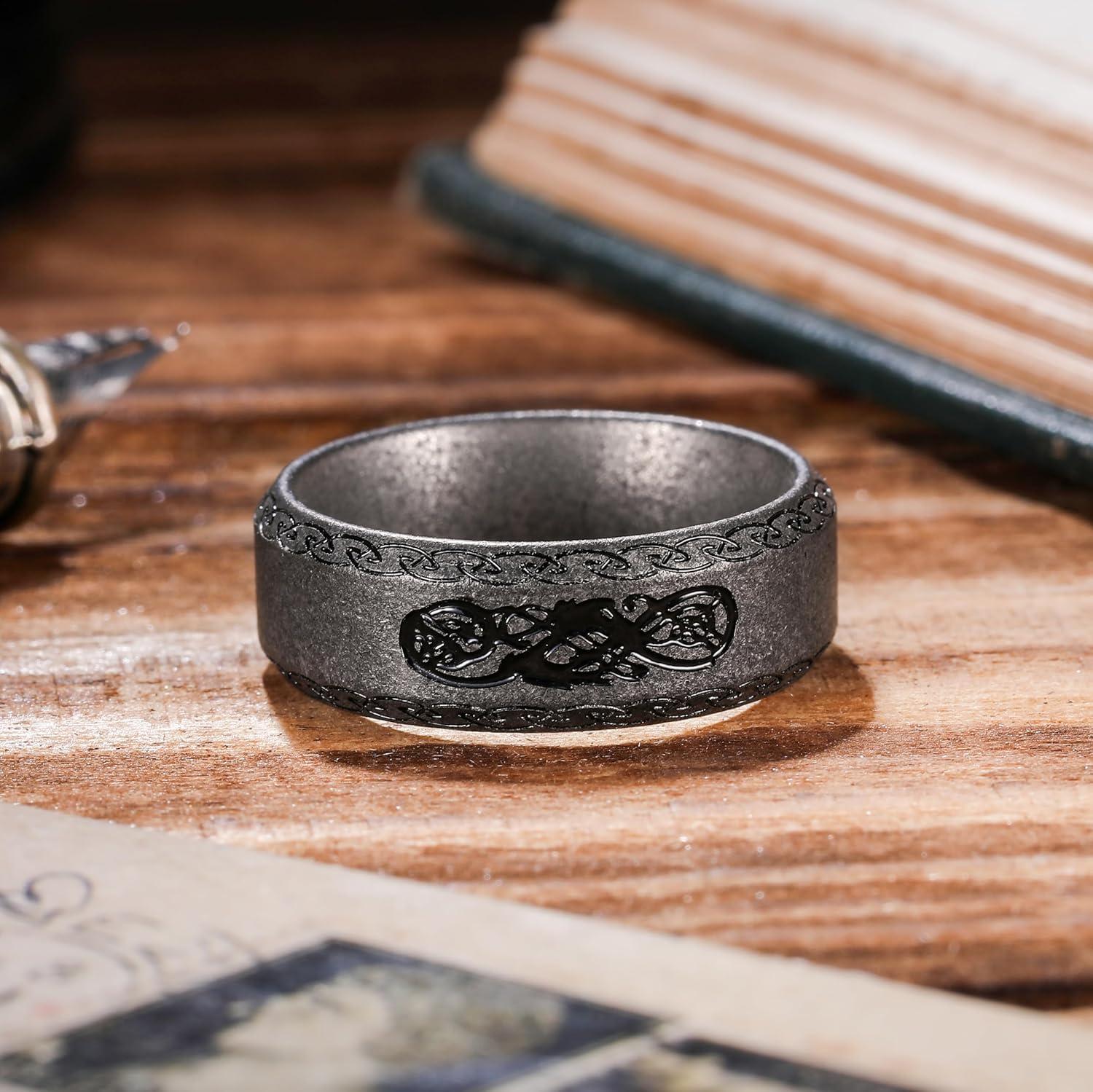 imageKing Will 316L Stainless Steel Wedding Band for Men Women Celtic Knots and Nature Style Design Wedding Ring in Multicolor Available Comfort Fit Size 714GrayCeltic Knots Dragon