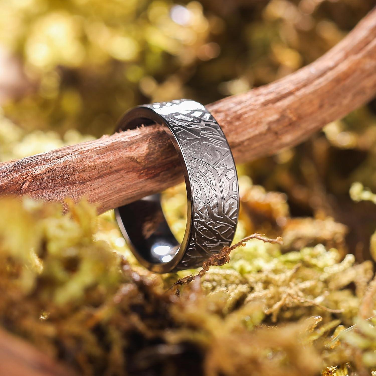 imageKing Will 316L Stainless Steel Wedding Band for Men Women Celtic Knots and Nature Style Design Wedding Ring in Multicolor Available Comfort Fit Size 714ThornsGunmetal