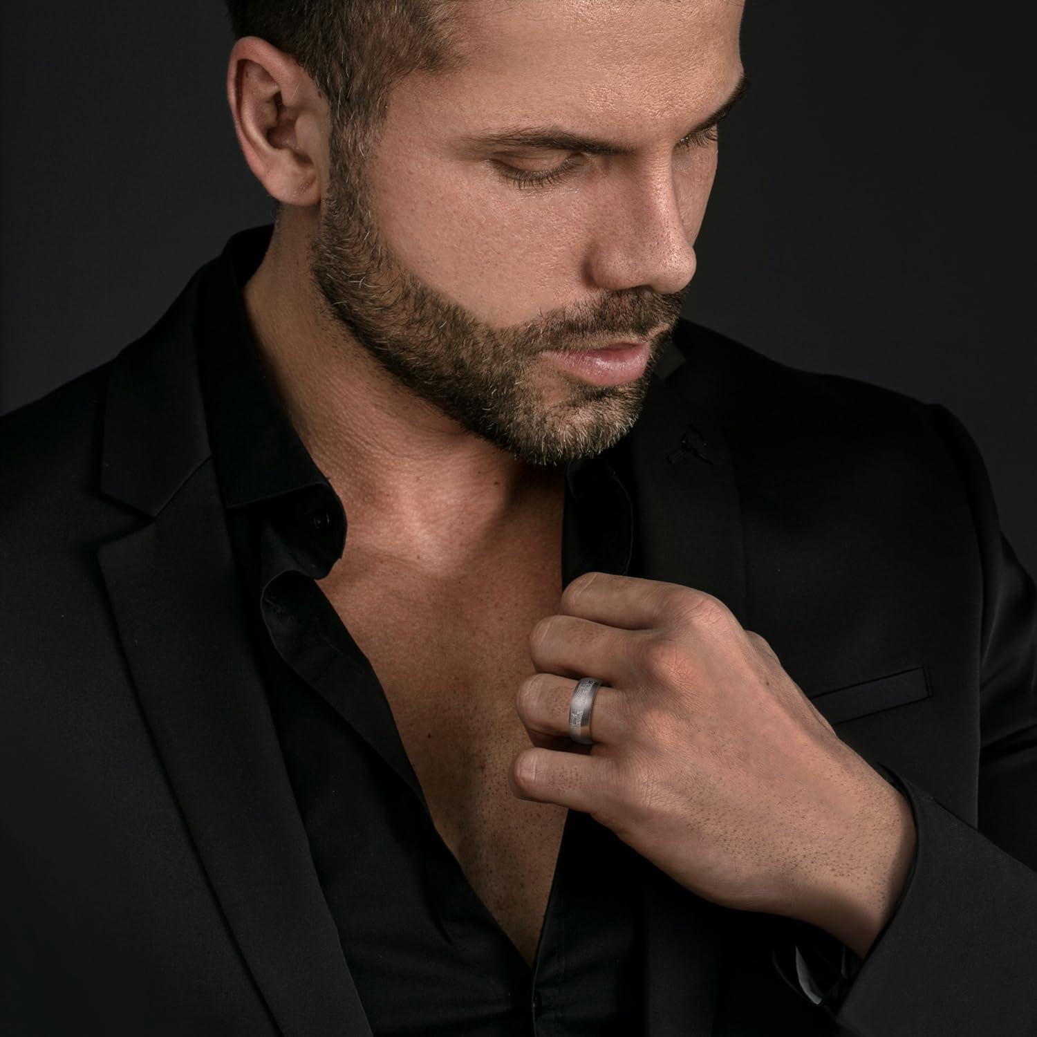 imageKing Will 316L Stainless Steel Wedding Band for Men Women Celtic Knots and Nature Style Design Wedding Ring in Multicolor Available Comfort Fit Size 714GunmetalLeaves