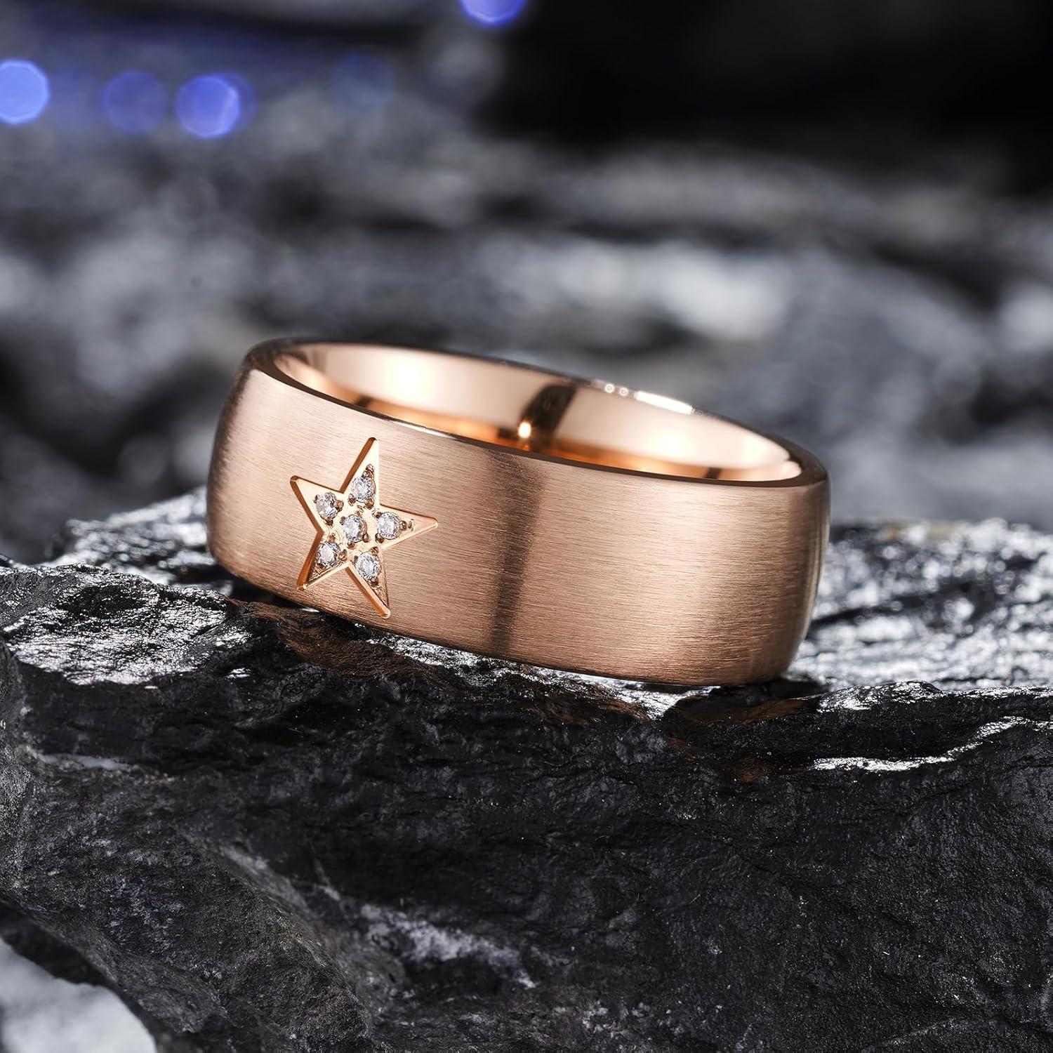 imageKing Will 316L Stainless Steel Wedding Band for Men Women Celtic Knots and Nature Style Design Wedding Ring in Multicolor Available Comfort Fit Size 714Rose GoldStar