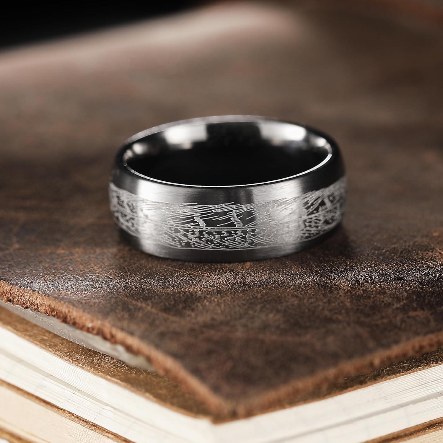 imageKing Will 316L Stainless Steel Wedding Band for Men Women Celtic Knots and Nature Style Design Wedding Ring in Multicolor Available Comfort Fit Size 714GunmetalLeaves