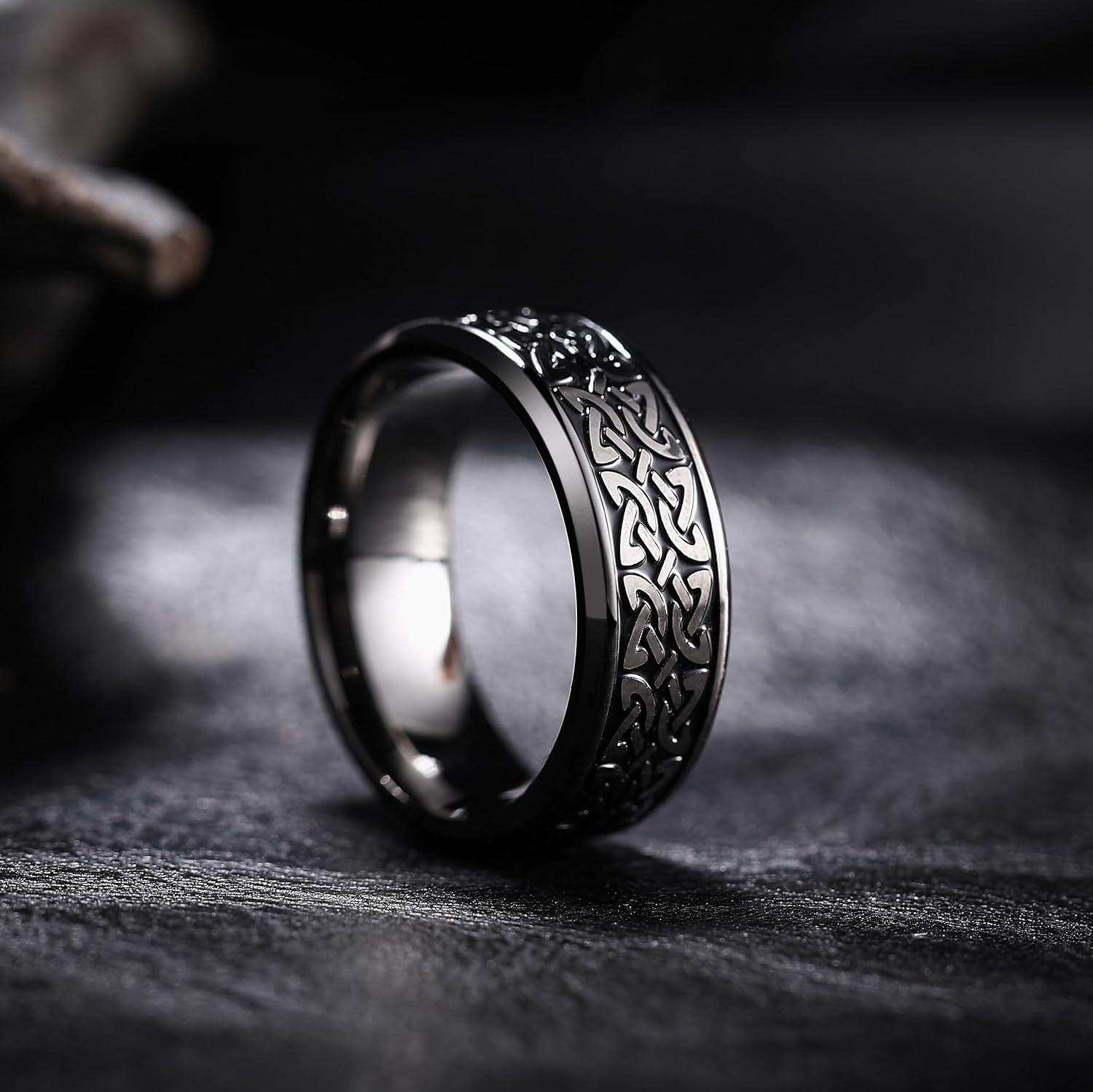 imageKing Will 316L Stainless Steel Wedding Band for Men Women Celtic Knots and Nature Style Design Wedding Ring in Multicolor Available Comfort Fit Size 714BlackCeltic Knots