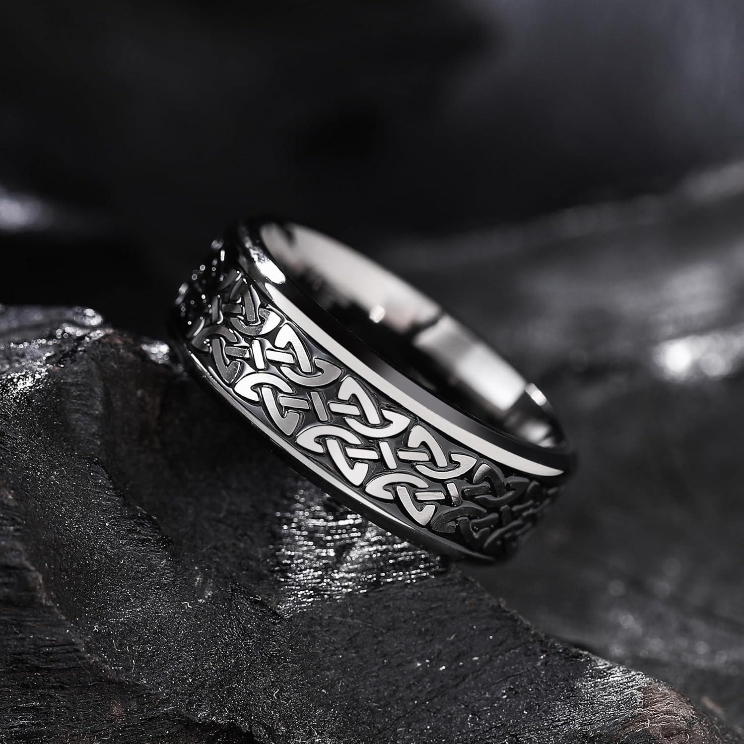 imageKing Will 316L Stainless Steel Wedding Band for Men Women Celtic Knots and Nature Style Design Wedding Ring in Multicolor Available Comfort Fit Size 714BlackCeltic Knots