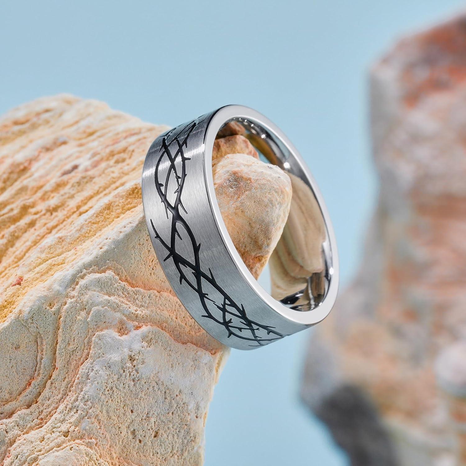 imageKing Will 316L Stainless Steel Wedding Band for Men Women Celtic Knots and Nature Style Design Wedding Ring in Multicolor Available Comfort Fit Size 714ThornsSliver