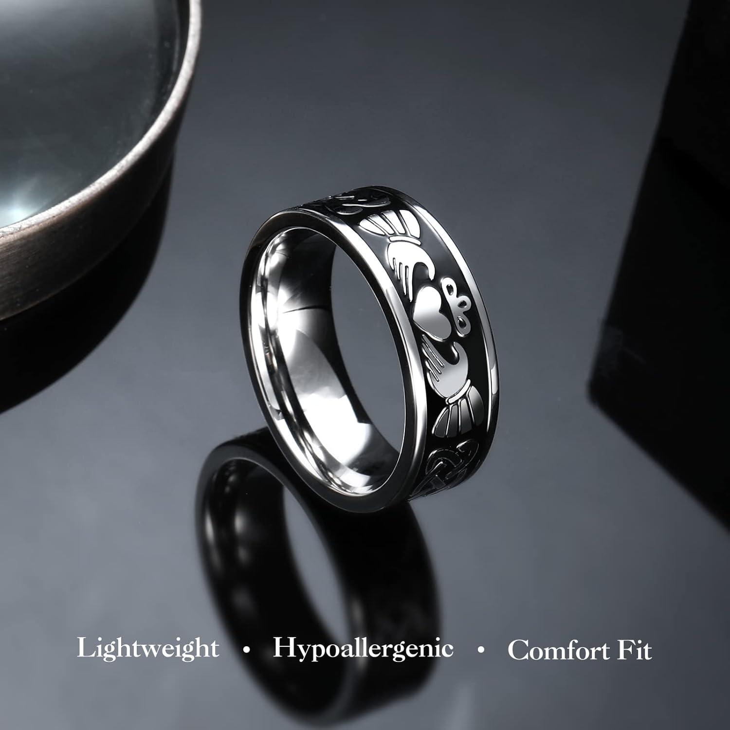 imageKing Will 316L Stainless Steel Wedding Band for Men Women Celtic Knots and Nature Style Design Wedding Ring in Multicolor Available Comfort Fit Size 714Celtic KnotsSiliverHeart