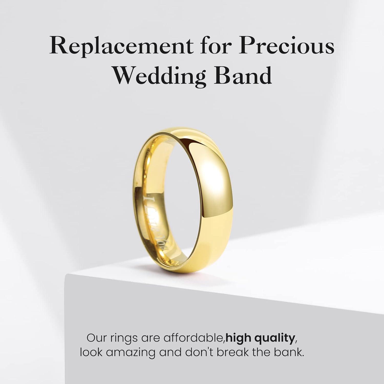 imageKing Will 316L Stainless Steel Wedding Band for Men Women28mm Width Wedding Ring in BlackSliverGold Plated Laser I Love You High Polished Dome Style Promise Ring Comfort Fit Size 415Gold6mm