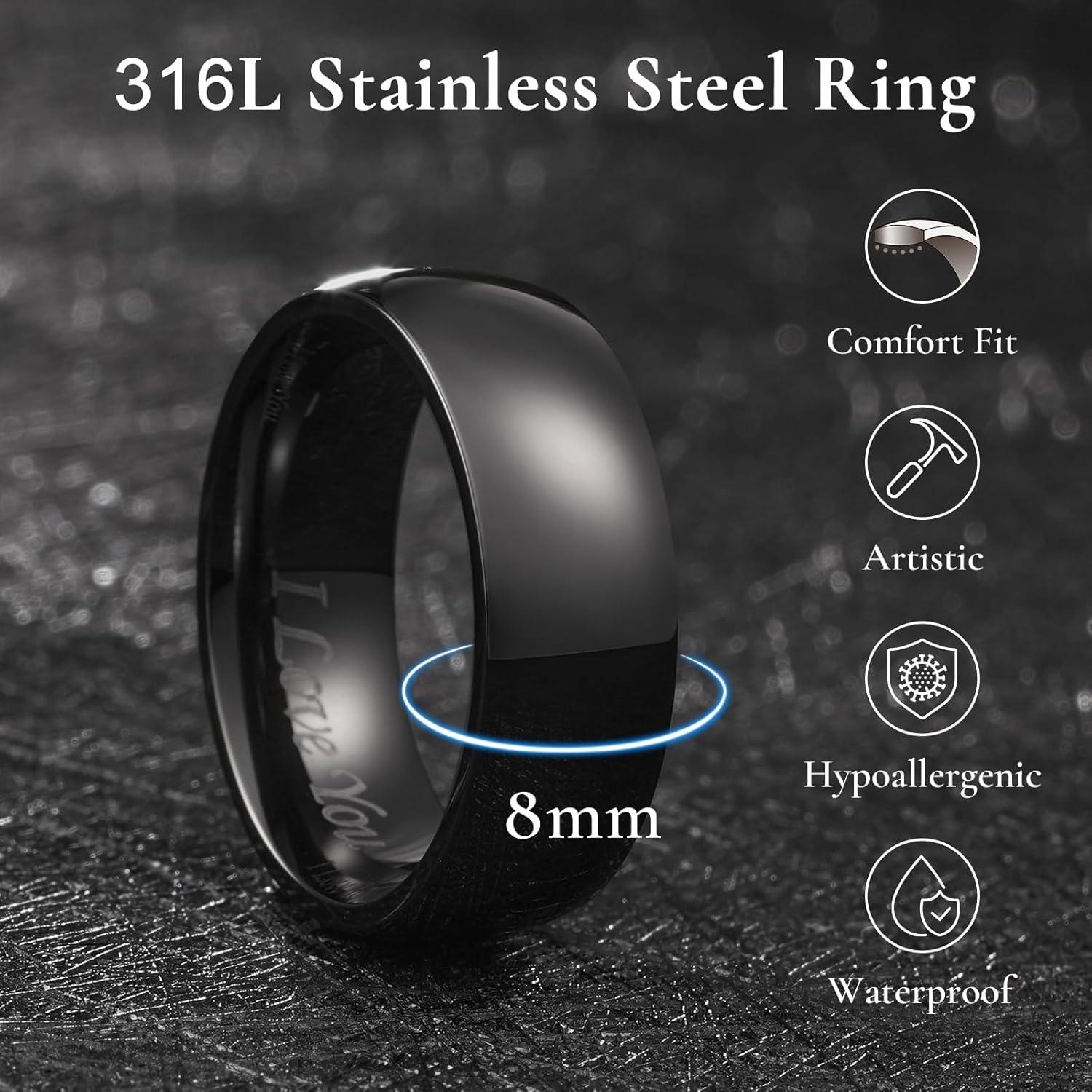 imageKing Will 316L Stainless Steel Wedding Band for Men Women28mm Width Wedding Ring in BlackSliverGold Plated Laser I Love You High Polished Dome Style Promise Ring Comfort Fit Size 415DBlack8mm