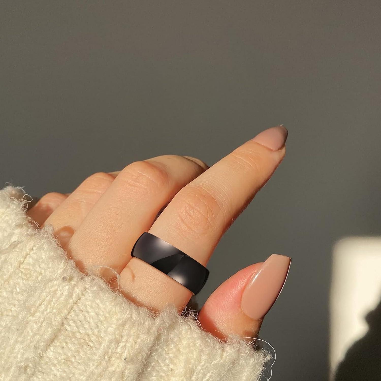 imageKing Will 316L Stainless Steel Wedding Band for Men Women28mm Width Wedding Ring in BlackSliverGold Plated Laser I Love You High Polished Dome Style Promise Ring Comfort Fit Size 415DBlack8mm