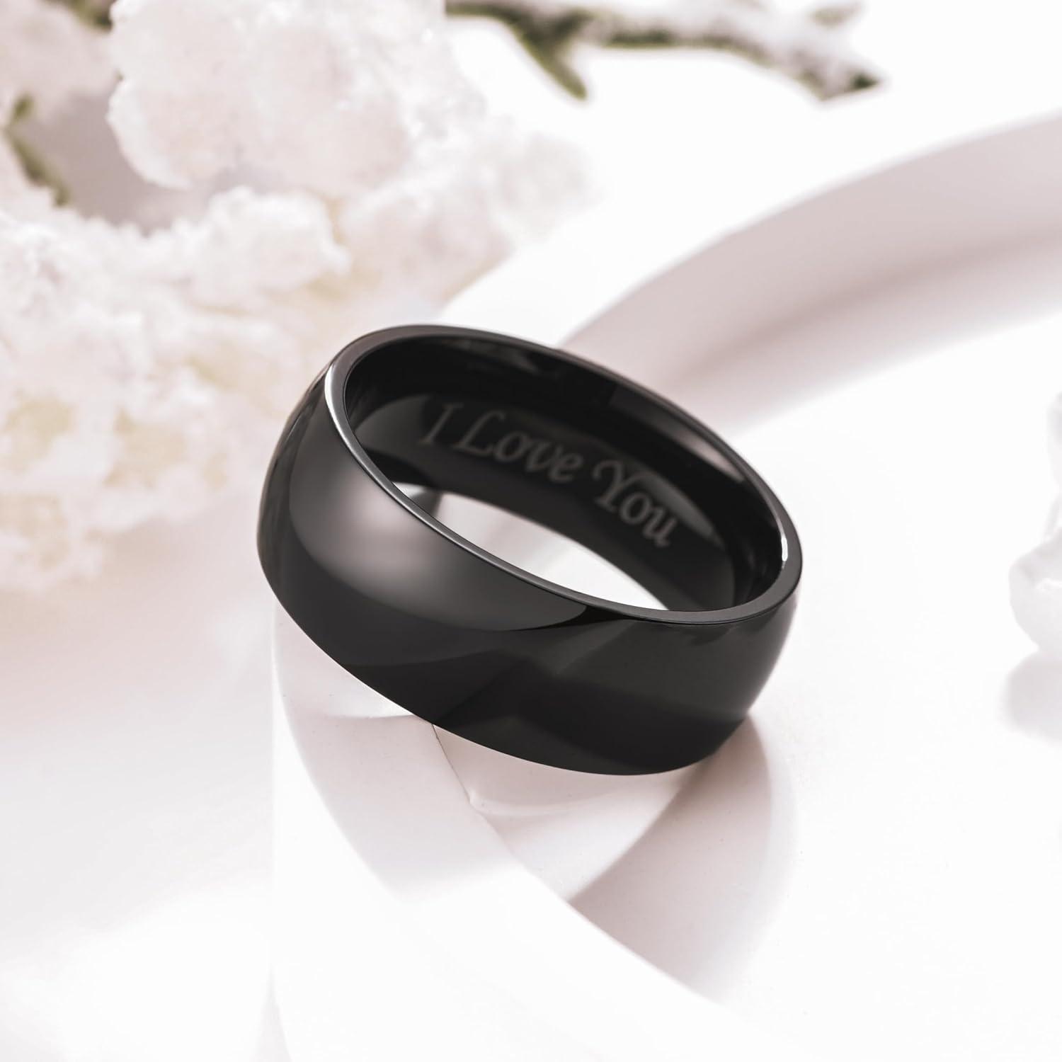 imageKing Will 316L Stainless Steel Wedding Band for Men Women28mm Width Wedding Ring in BlackSliverGold Plated Laser I Love You High Polished Dome Style Promise Ring Comfort Fit Size 415DBlack8mm