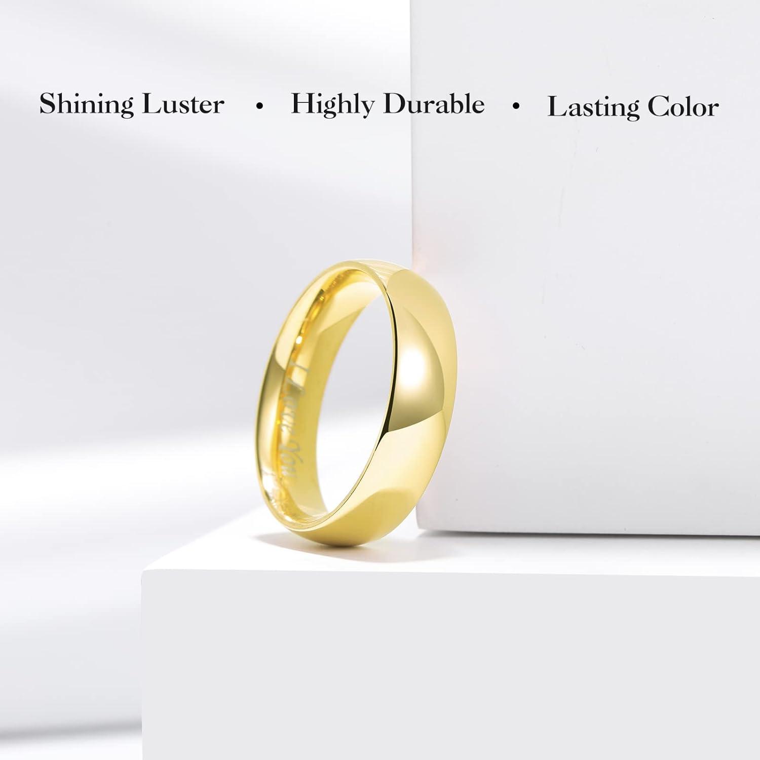 imageKing Will 316L Stainless Steel Wedding Band for Men Women28mm Width Wedding Ring in BlackSliverGold Plated Laser I Love You High Polished Dome Style Promise Ring Comfort Fit Size 415Gold6mm