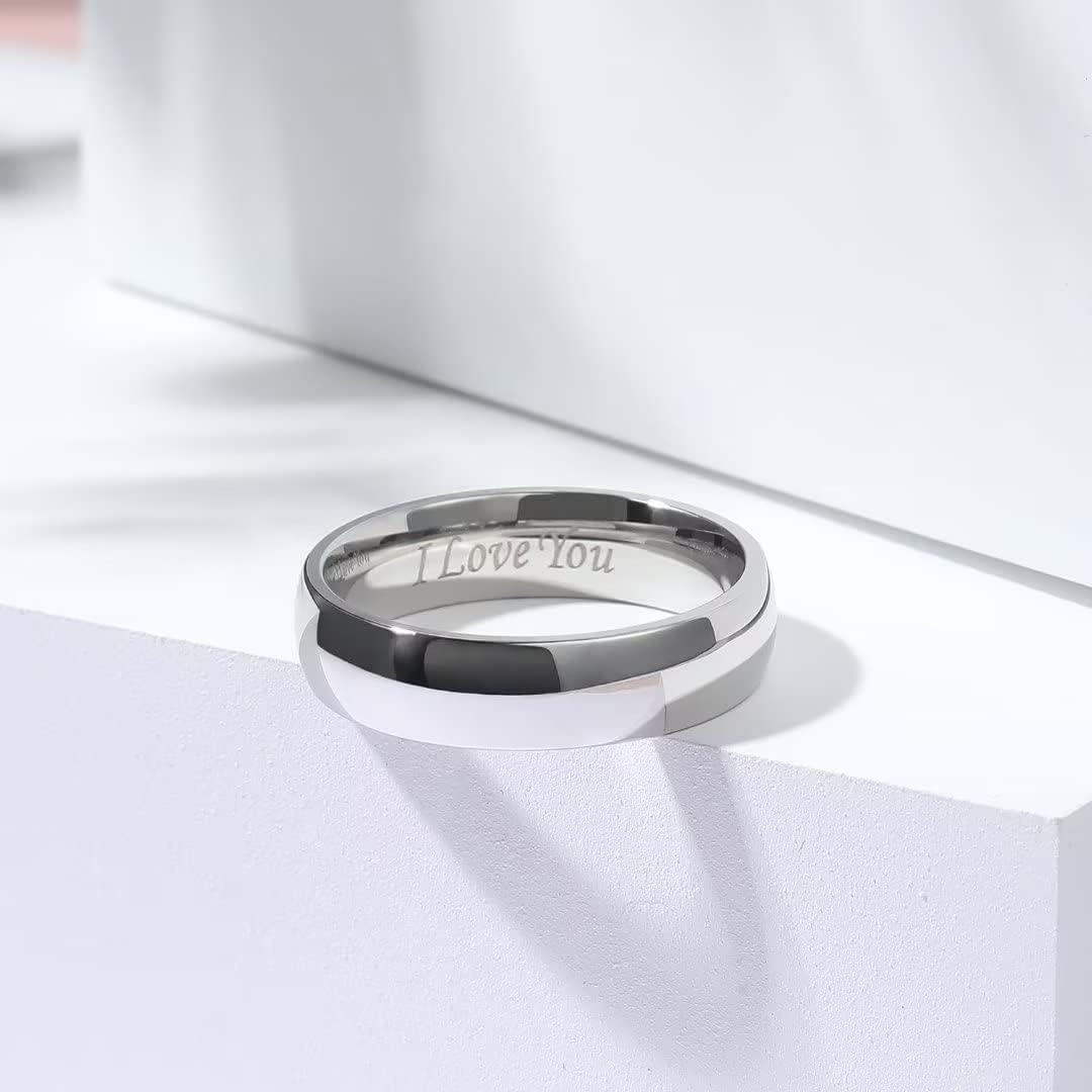 imageKing Will 316L Stainless Steel Wedding Band for Men Women28mm Width Wedding Ring in BlackSliverGold Plated Laser I Love You High Polished Dome Style Promise Ring Comfort Fit Size 415ASliverPlated6mm