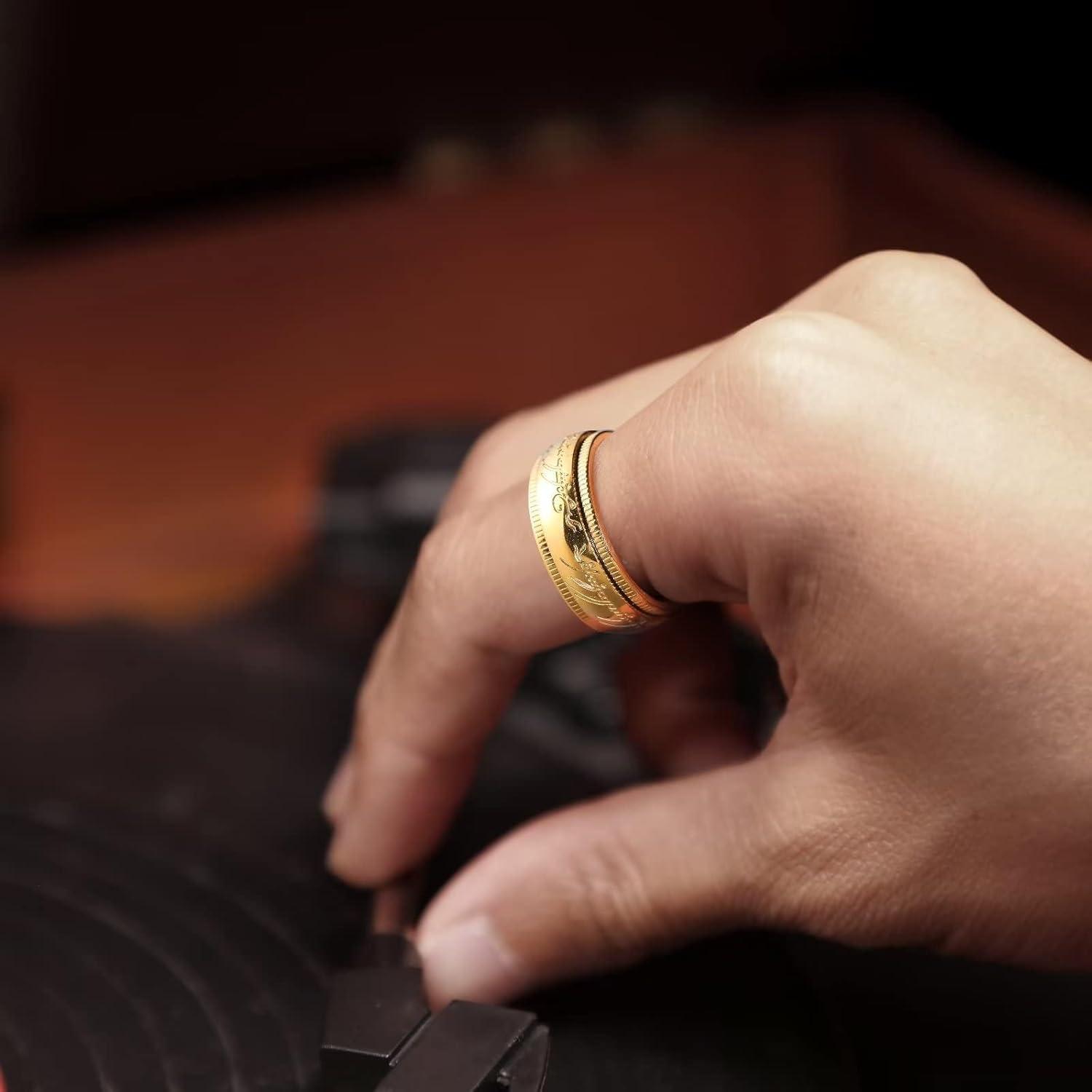 imageKing Will 316L Stainless Steel Wedding Band for Men Women8mm GoldBlackSliver Fidget Spinner Wedding Ring High Polished with Unique Pattern Design Comfort Fit Size 714BAll Gold