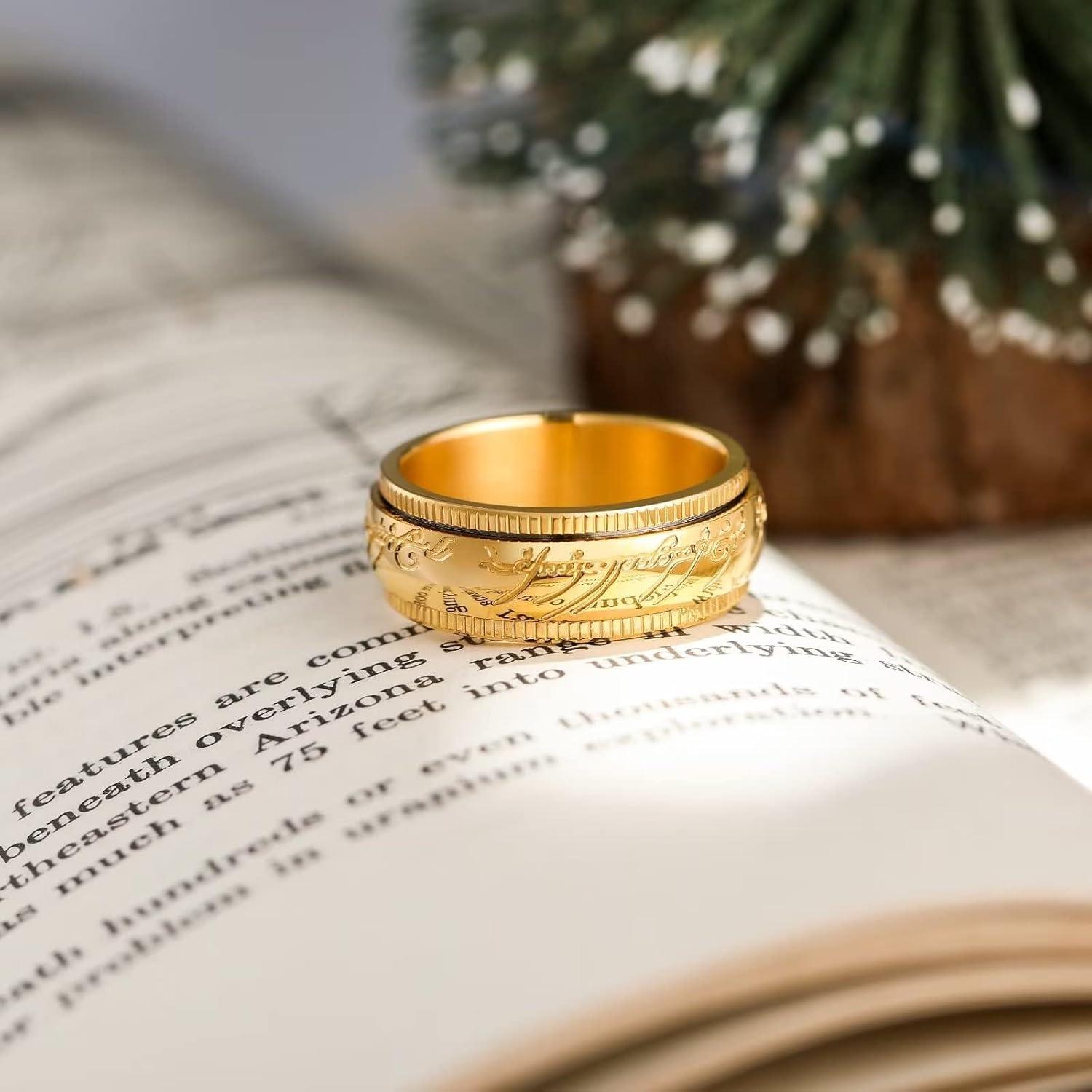 imageKing Will 316L Stainless Steel Wedding Band for Men Women8mm GoldBlackSliver Fidget Spinner Wedding Ring High Polished with Unique Pattern Design Comfort Fit Size 714BAll Gold