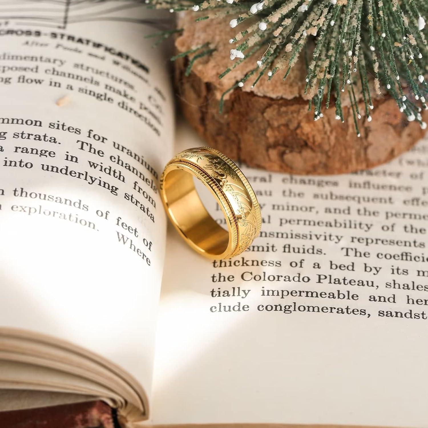 imageKing Will 316L Stainless Steel Wedding Band for Men Women8mm GoldBlackSliver Fidget Spinner Wedding Ring High Polished with Unique Pattern Design Comfort Fit Size 714BAll Gold