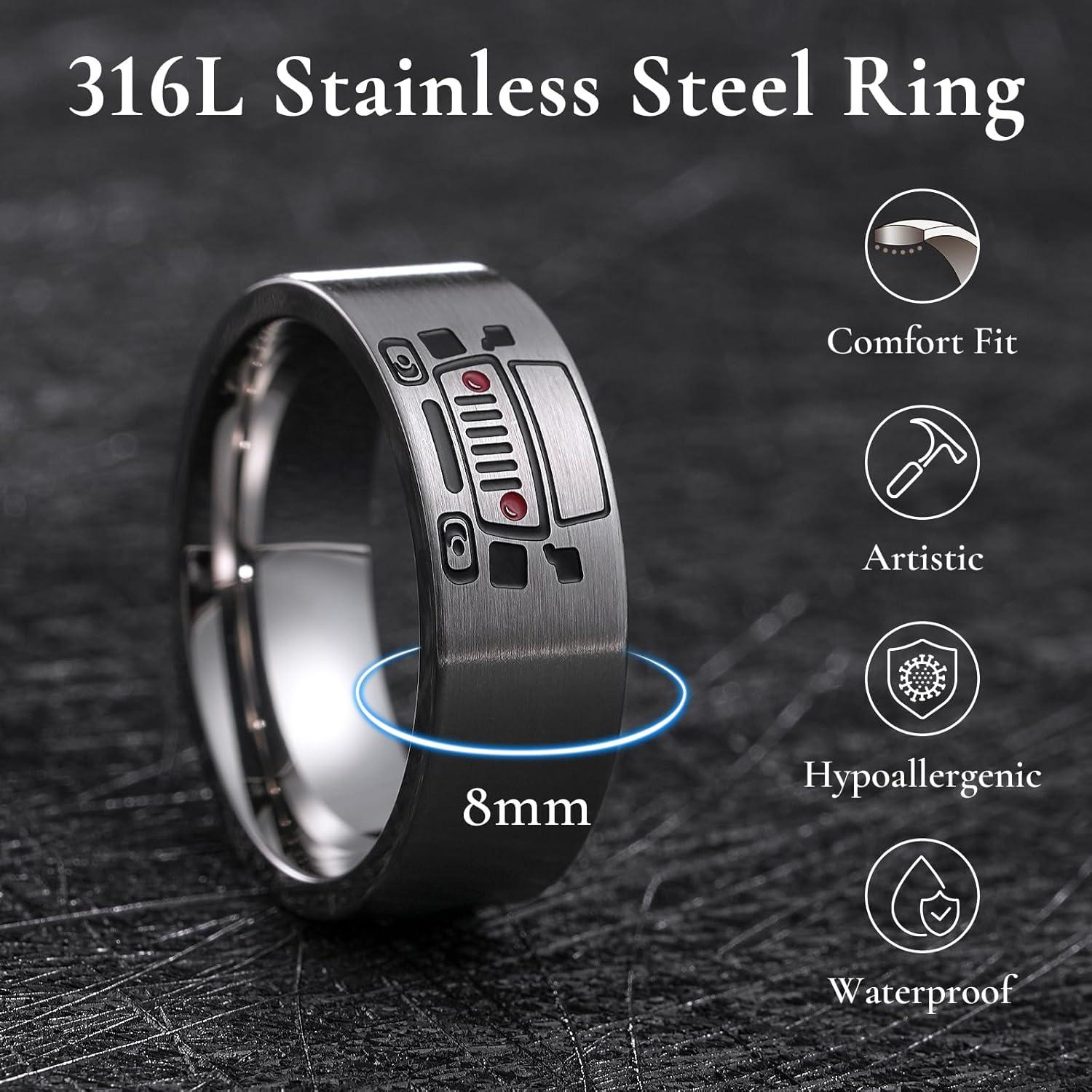 imageKing Will 316L Stainless Steel Wedding Band for Men8mm SteelBlue Wedding Ring Polished with Music StaffMusical NoteCar DesignComfort Fit for Everyday Wear Size 712Sliver