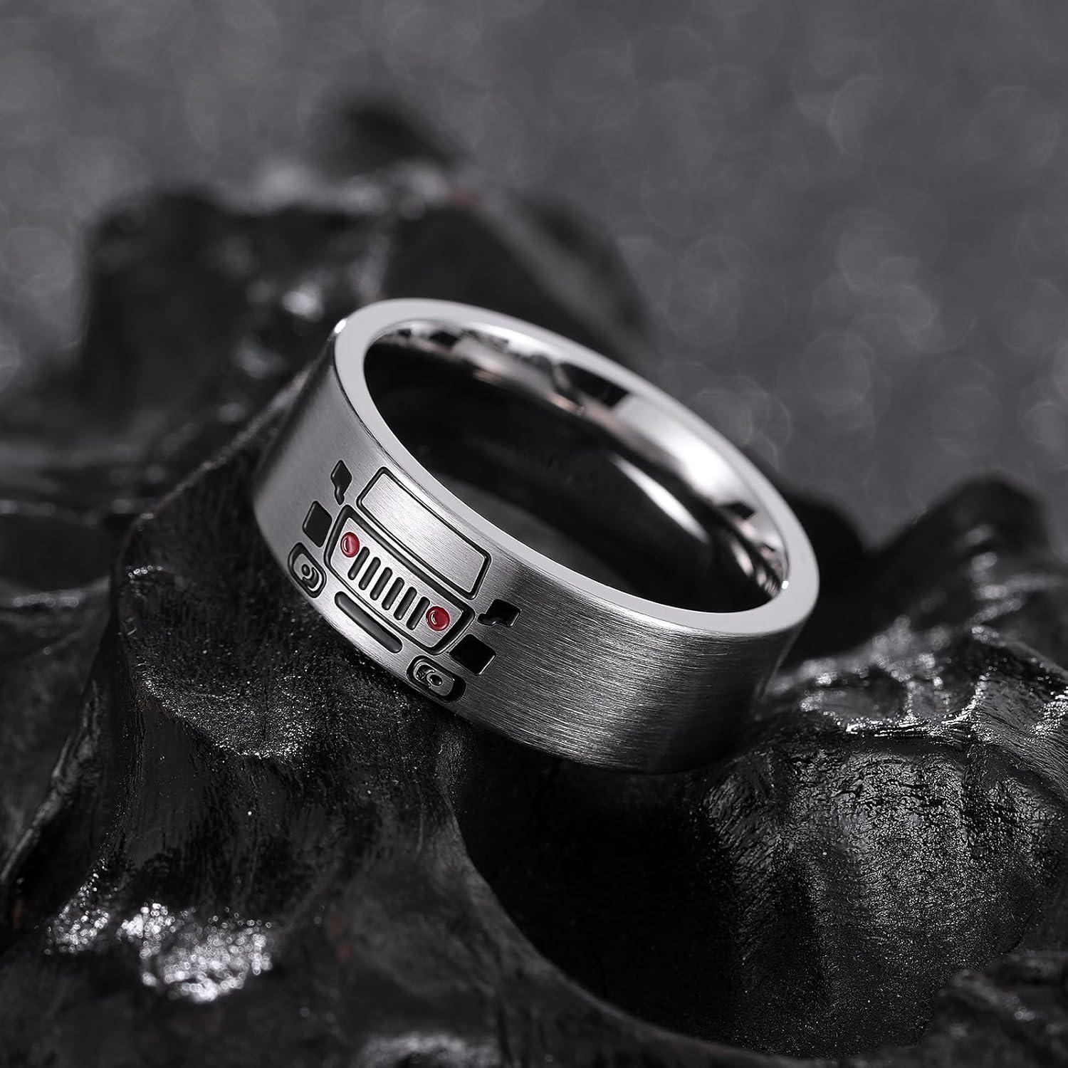 imageKing Will 316L Stainless Steel Wedding Band for Men8mm SteelBlue Wedding Ring Polished with Music StaffMusical NoteCar DesignComfort Fit for Everyday Wear Size 712Sliver