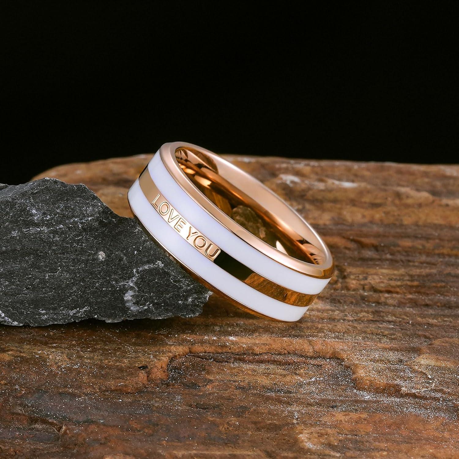 imageKing Will 316L Stainless Steel Wedding Ring for Men Women 2mm8mm Width BlackSilverGold Wdding Band Laser I Love You Multic StyleComfort Fit Size 416Rose Gold love you