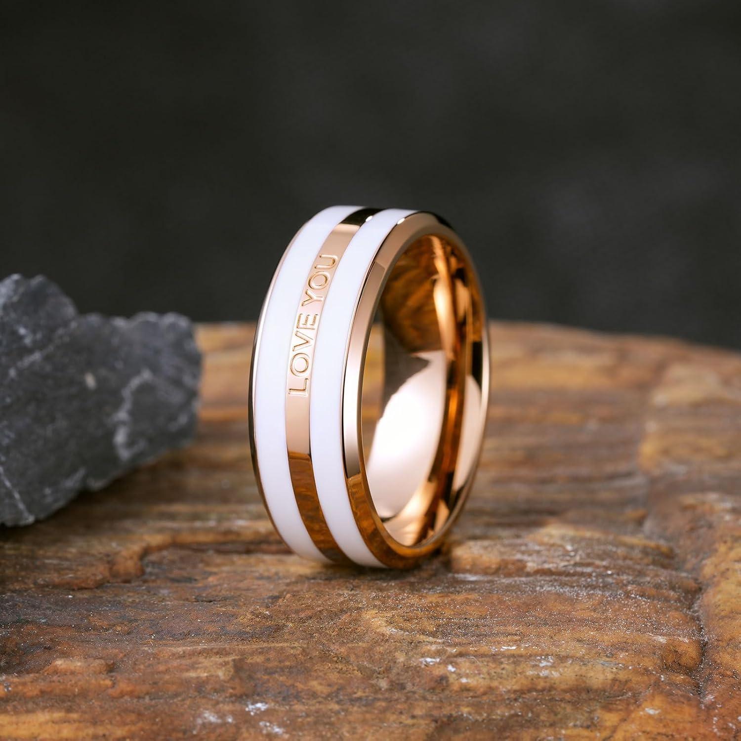 imageKing Will 316L Stainless Steel Wedding Ring for Men Women 2mm8mm Width BlackSilverGold Wdding Band Laser I Love You Multic StyleComfort Fit Size 416Rose Gold love you