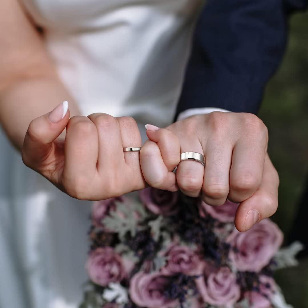 imageKing Will 4mm Stainless Steel Ring Polished Plain Beveled Edge Wedding Band Laser Etched I Love You 6